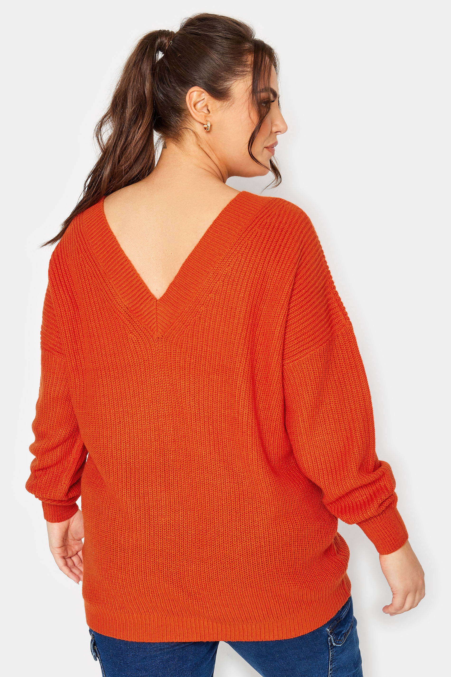 YOURS Plus Size Orange Double V-Neck Jumper | Yours Clothing 3