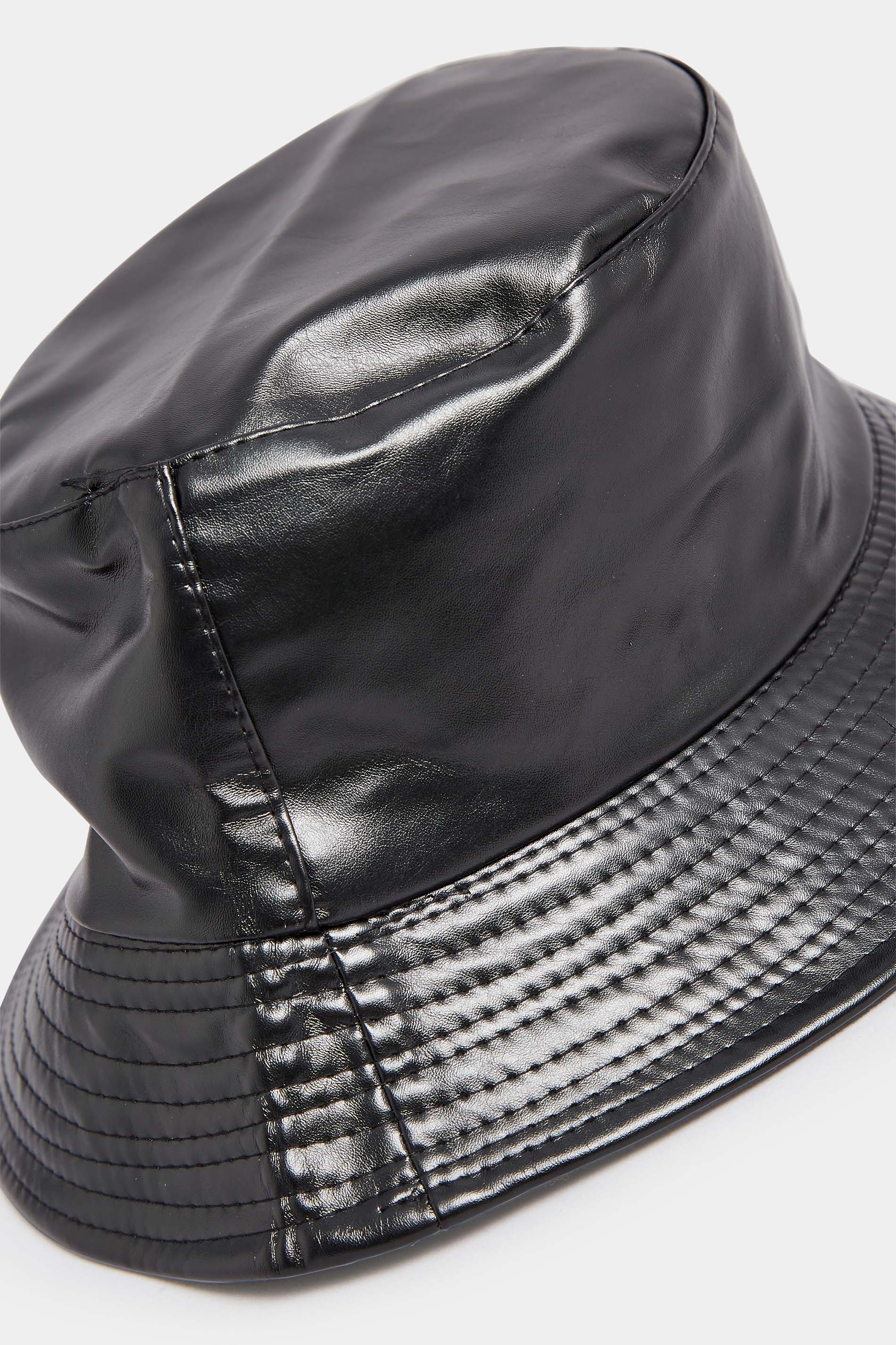 Black Faux Leather Bucket Hat | Yours Clothing 3
