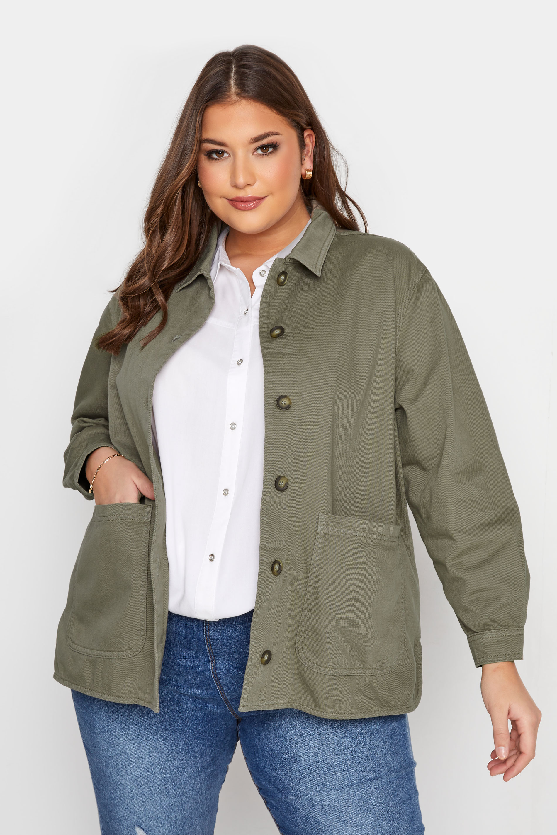 Plus Size Khaki Green Button Through Jacket | Yours Clothing