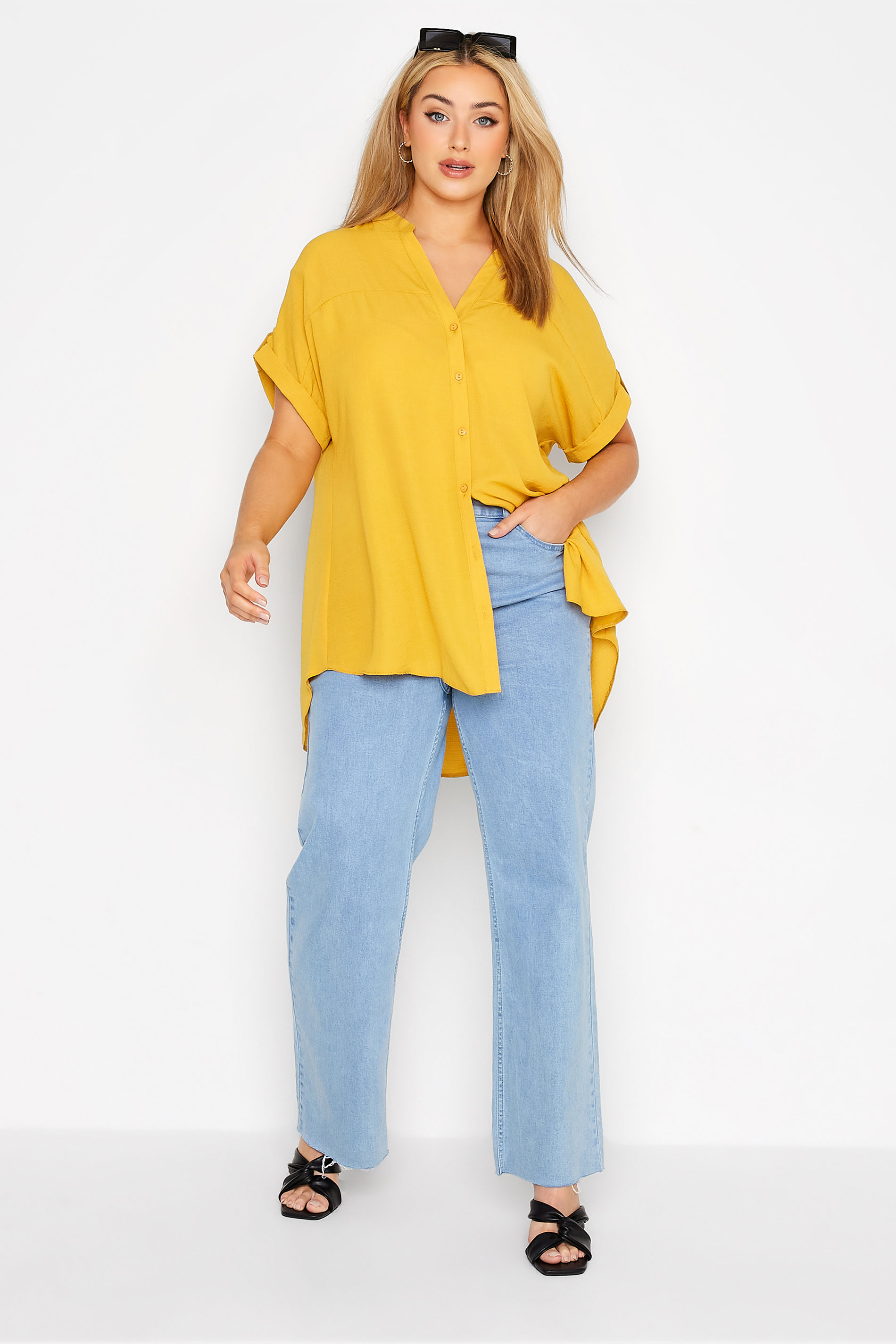 Grande taille  Tops Grande taille  Blouses & Chemisiers | Chemisier Jaune Moutarde Manches Courtes - WC23803