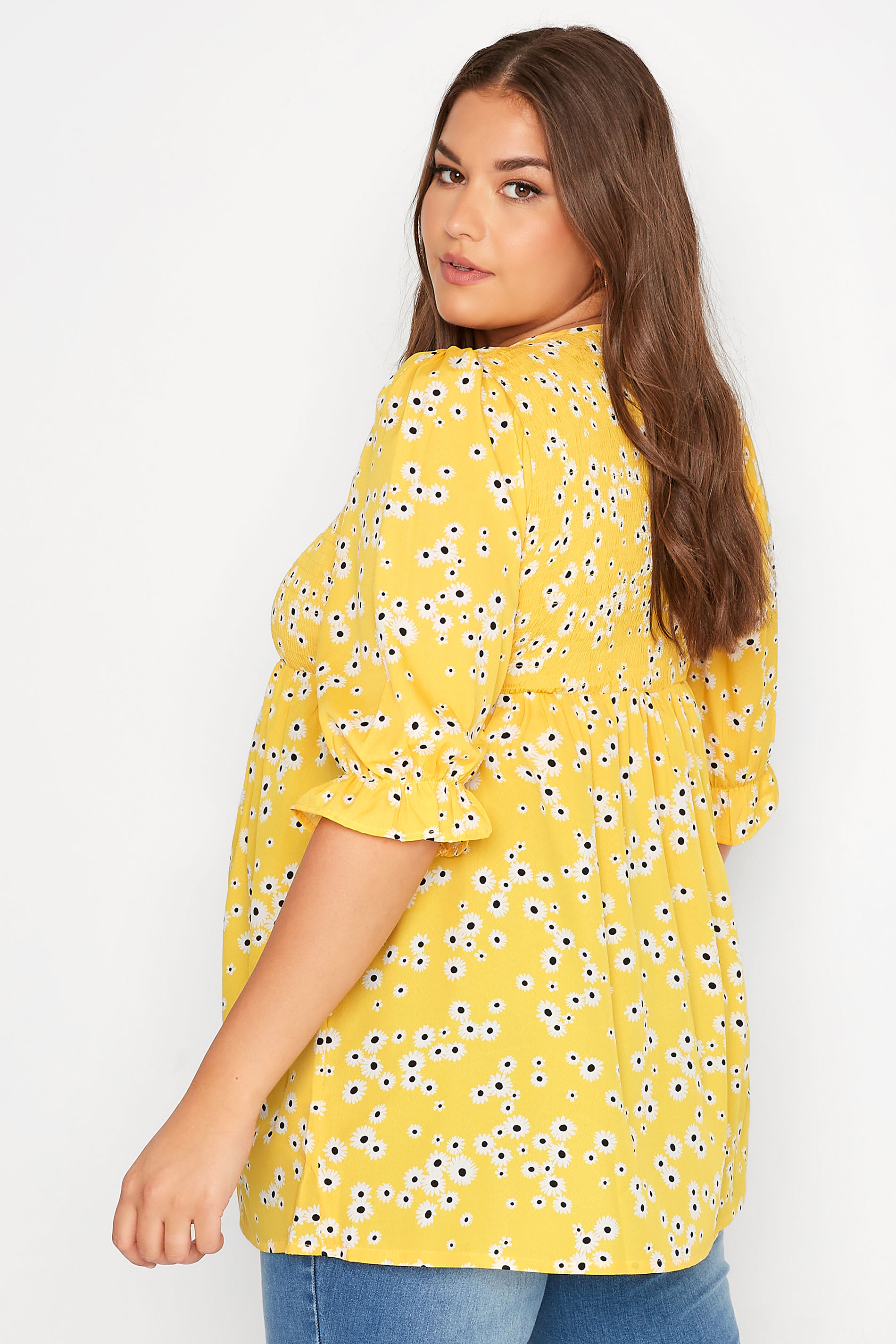 BUMP IT UP MATERNITY Plus Size Yellow Polka Dot Shirred Top | Yours Clothing 3