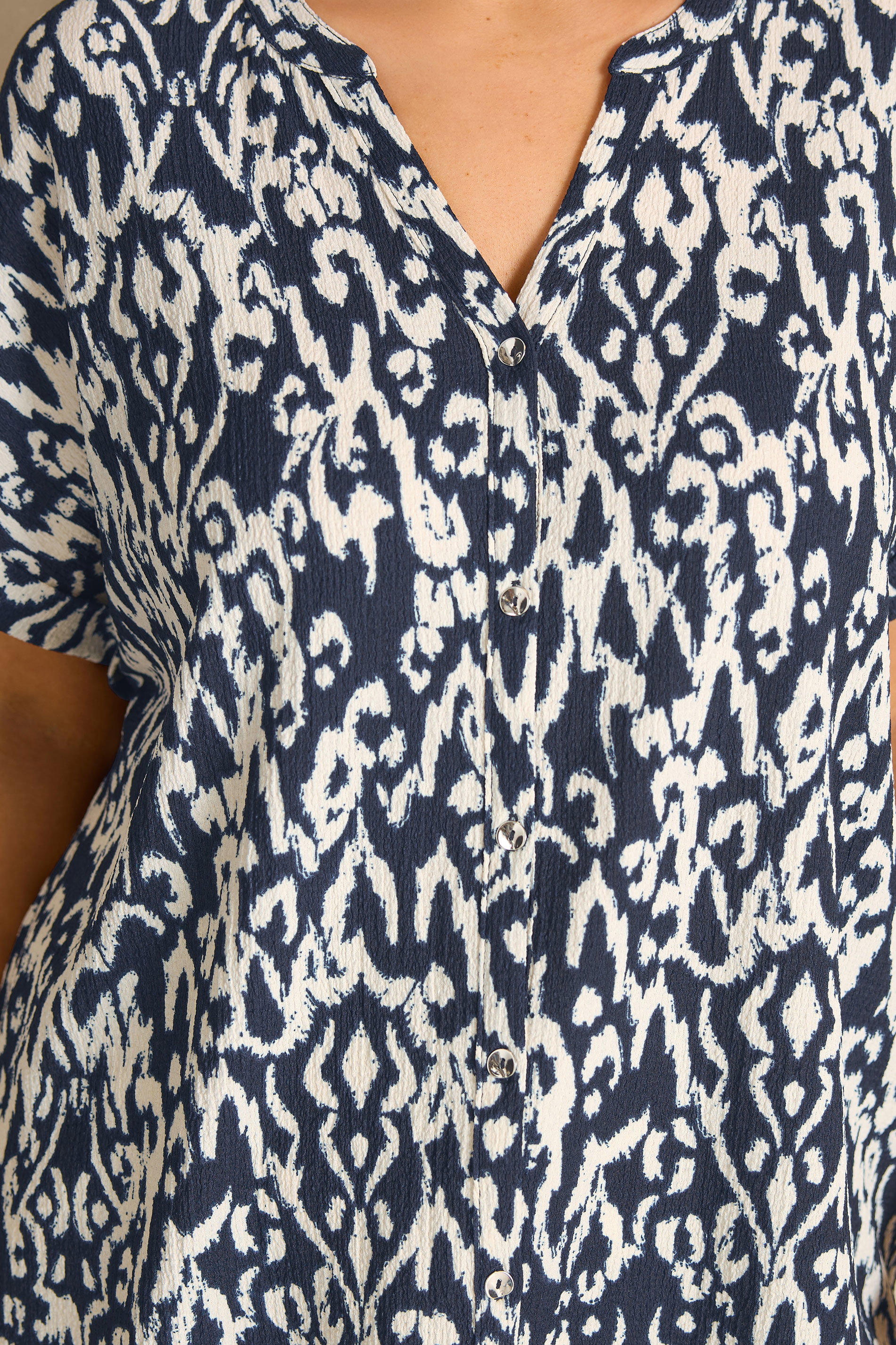 EVANS Plus Size Navy Blue Ikat Print Shirt | Evans  4