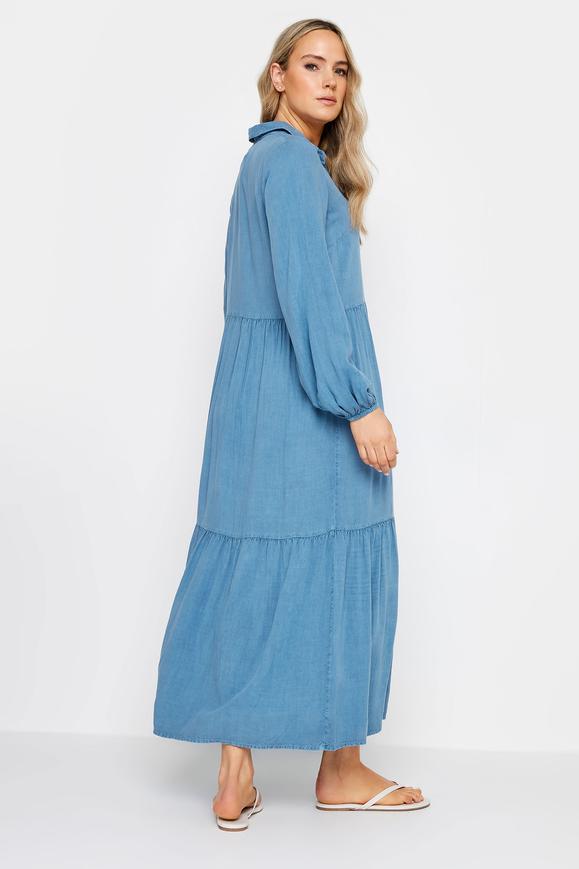 LTS Tall Womens Blue Chambray Tiered Smock Maxi Dress | Long Tall Sally 3