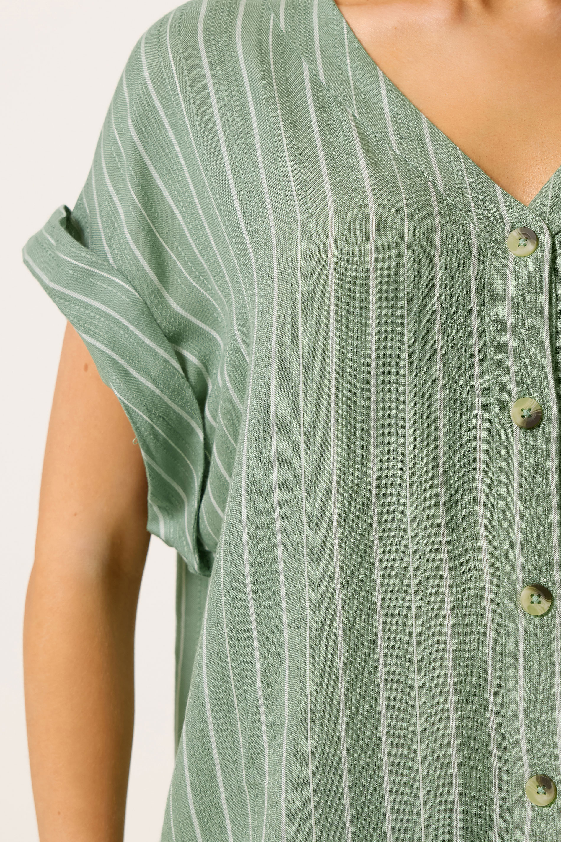 M&Co Green Stripe Print Short Sleeve Blouse | M&Co 4
