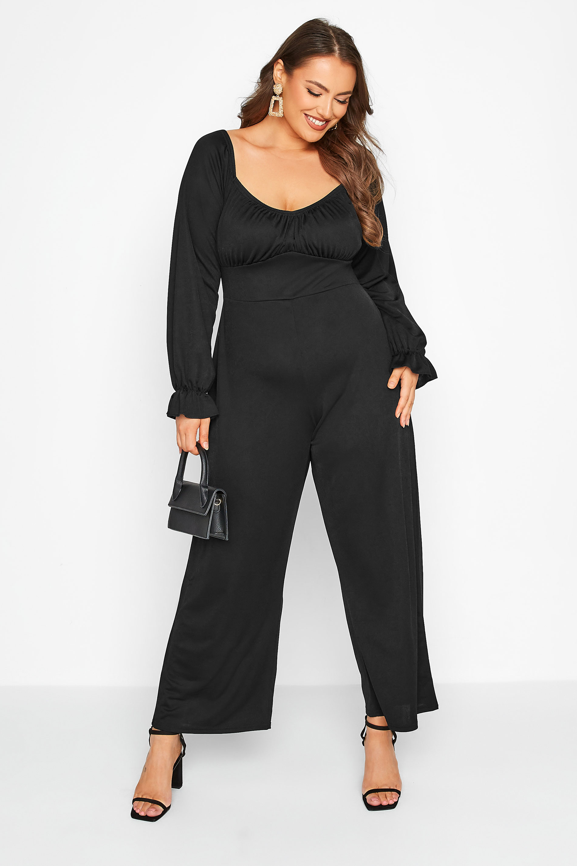 LIMITED COLLECTION Curve Black Corset Long Sleeve Jumpsuit | Yours Clothing 1