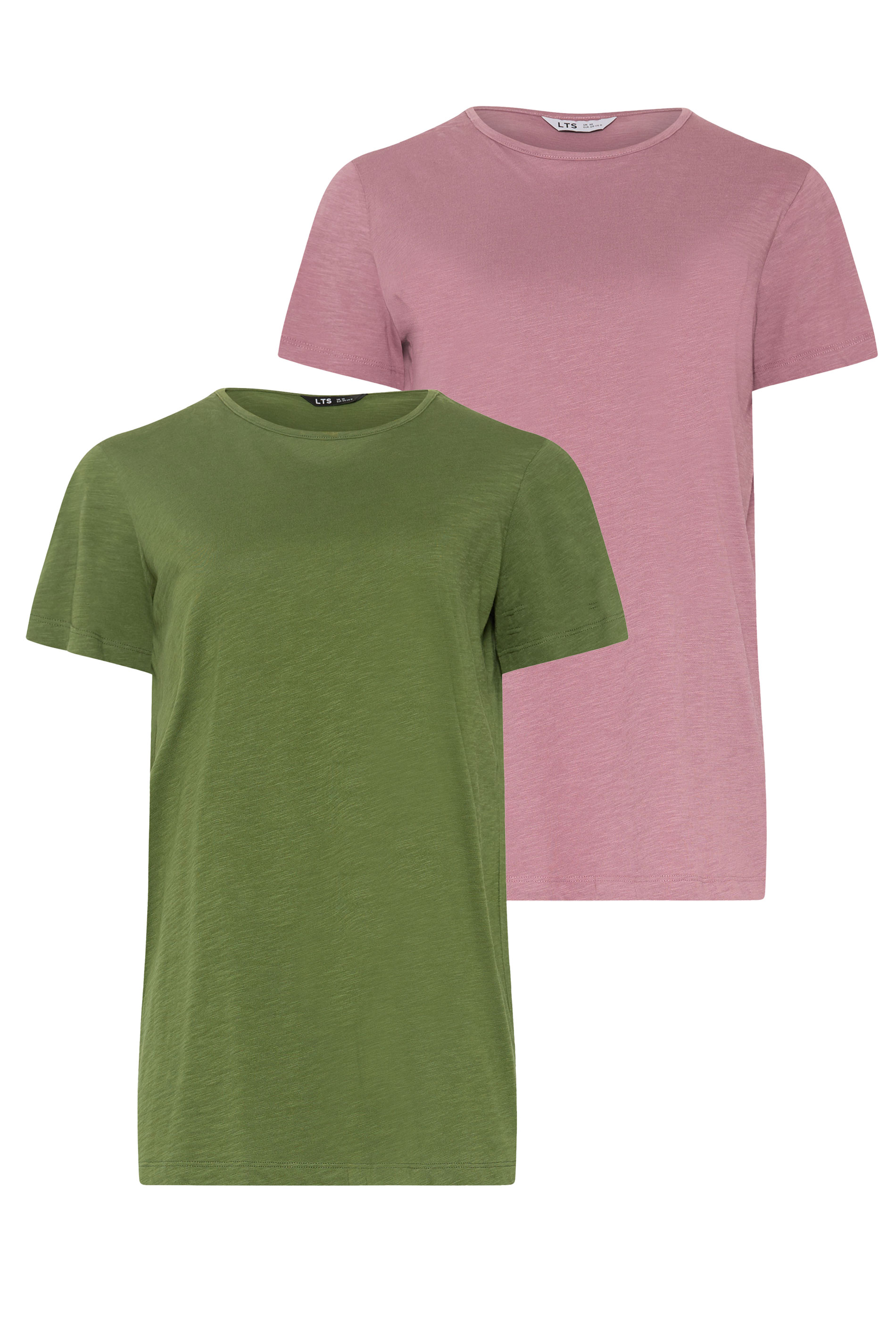 LTS Tall 2 PACK Women's Olive Green & Pink Marl Cotton T-Shirt | Long Tall Sally 7
