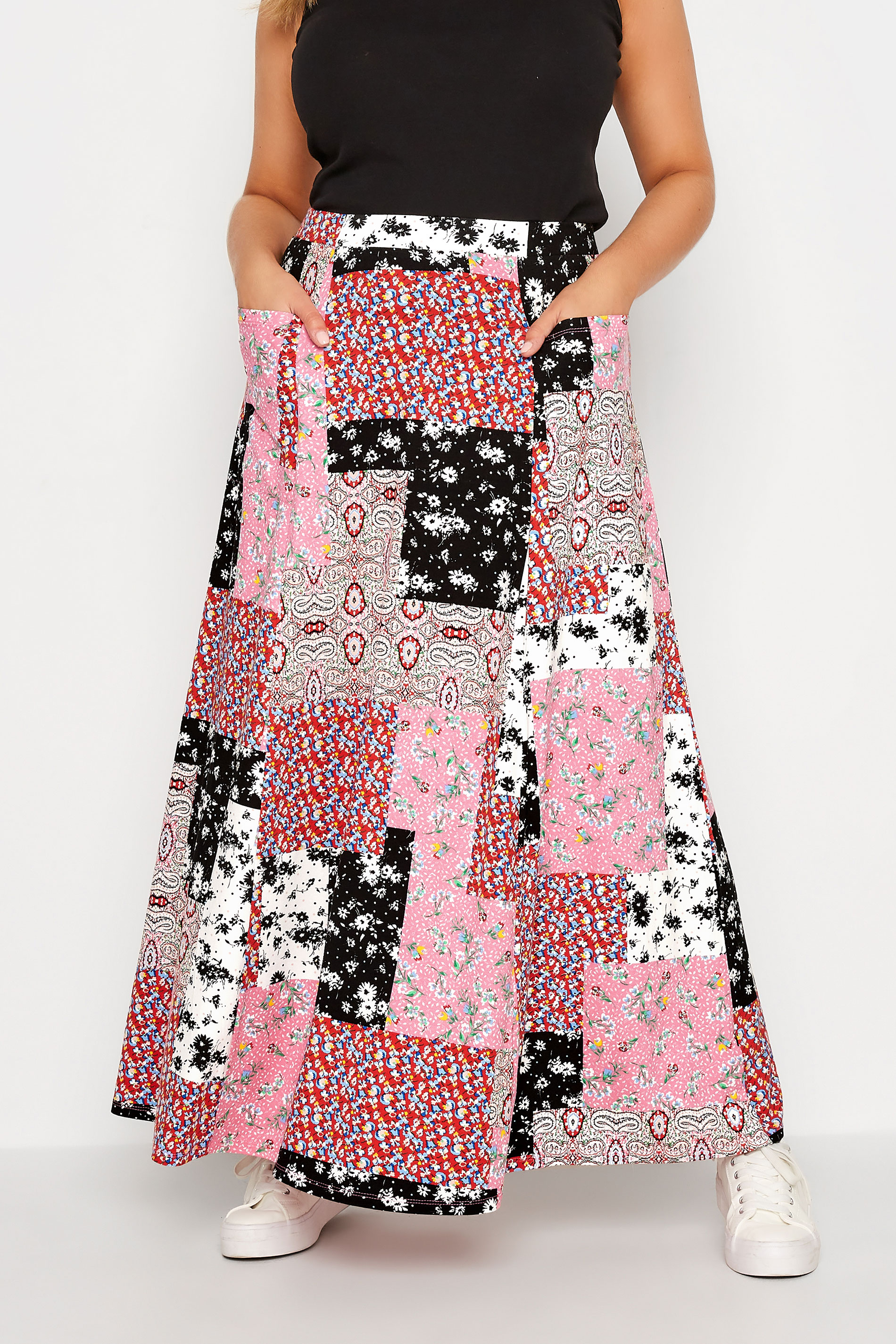 Plus Size Pink Patchwork Maxi Skirt | Yours Clothing 1