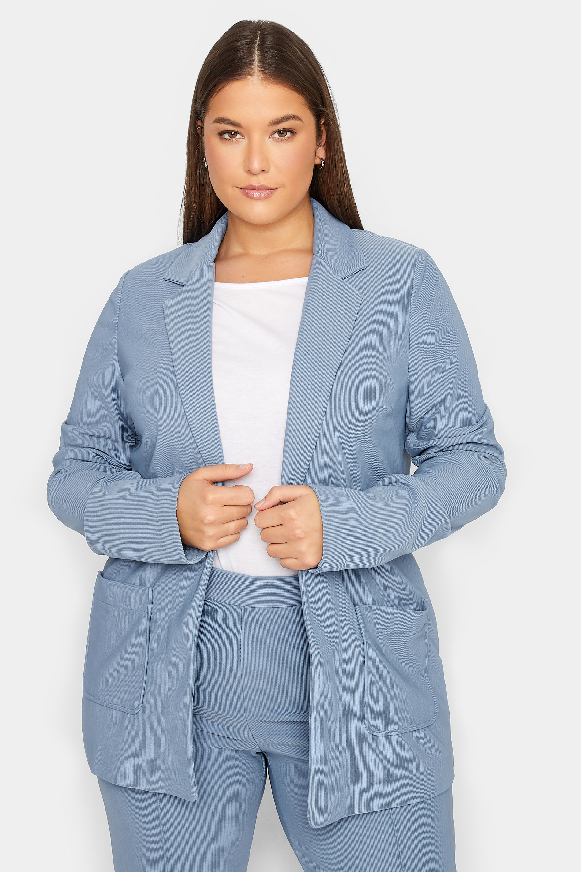 LTS Tall Women's Blue Ribbed Blazer Jacket | Long Tall Sally 1