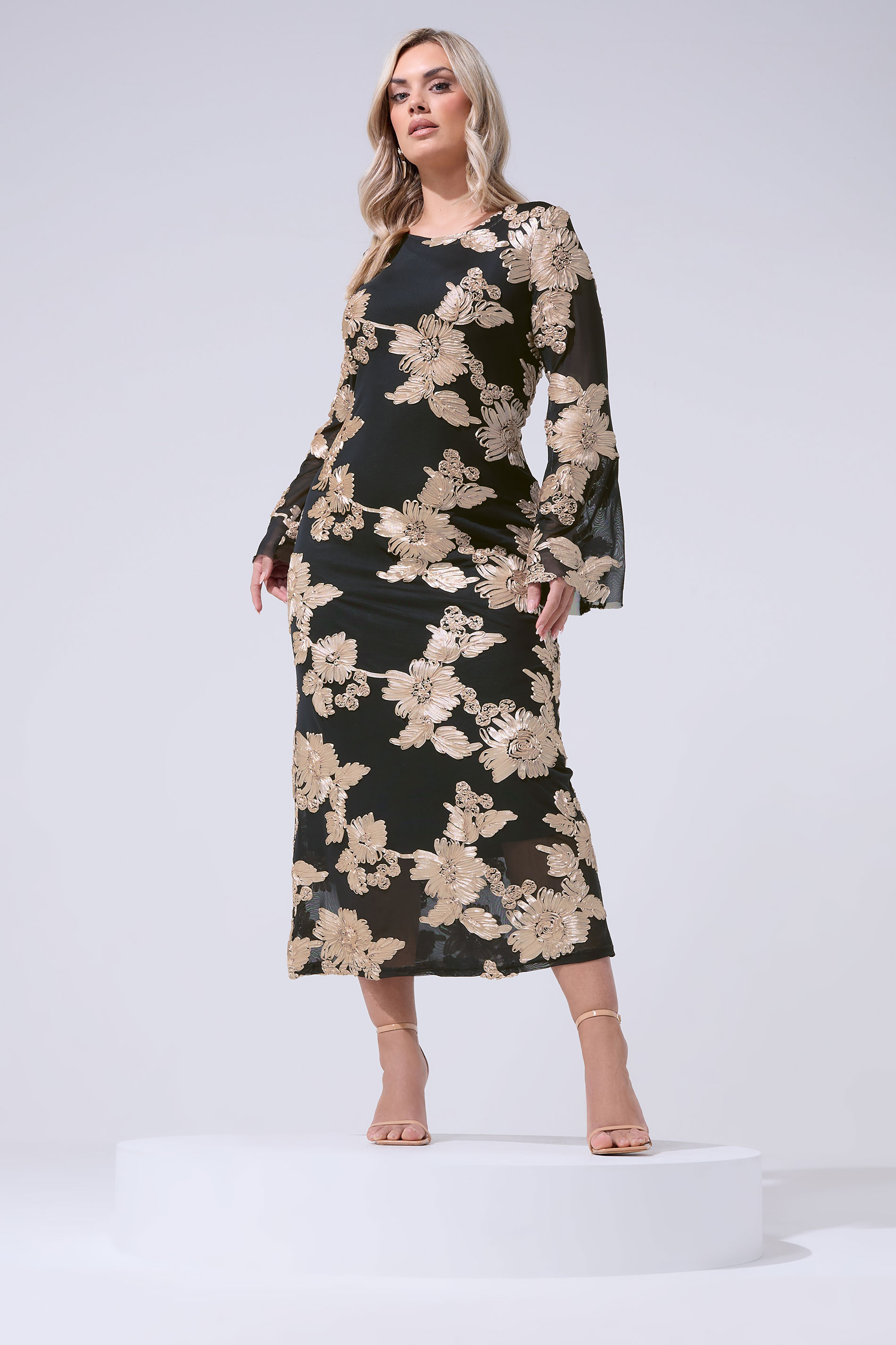YOURS LONDON Plus Size Black Floral Applique Maxi Dress | Yours Clothing 1
