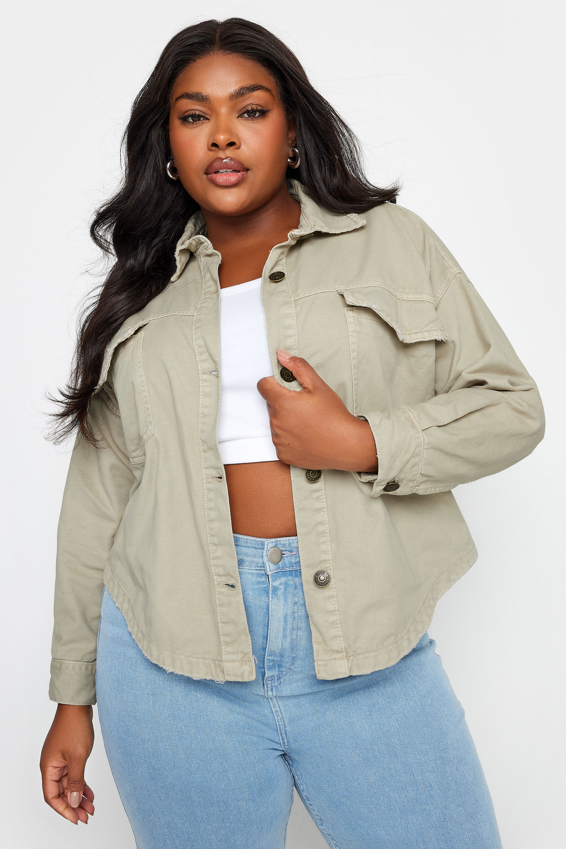 YOURS Plus Size Stone Brown Denim Jacket | Yours Clothing 2