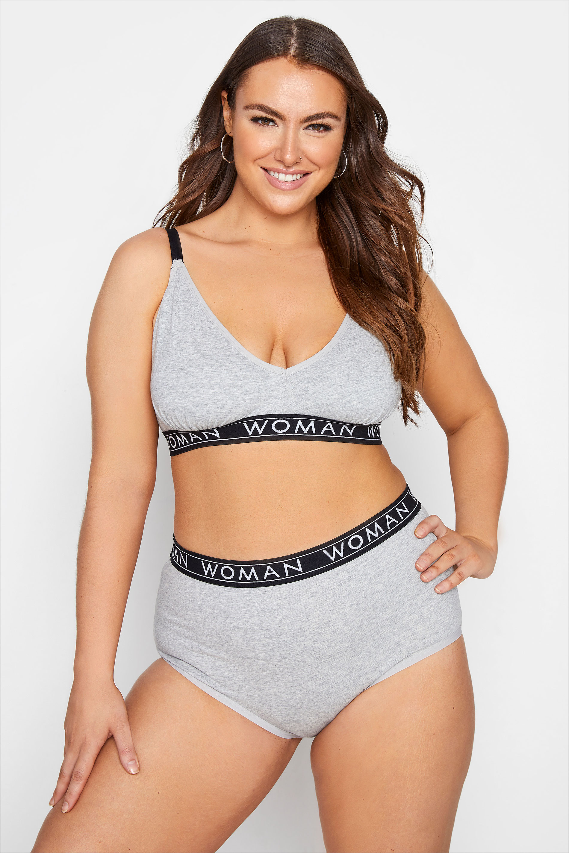 Plus Size Grey Woman Triangle Bralette Set | Yours Clothing 1