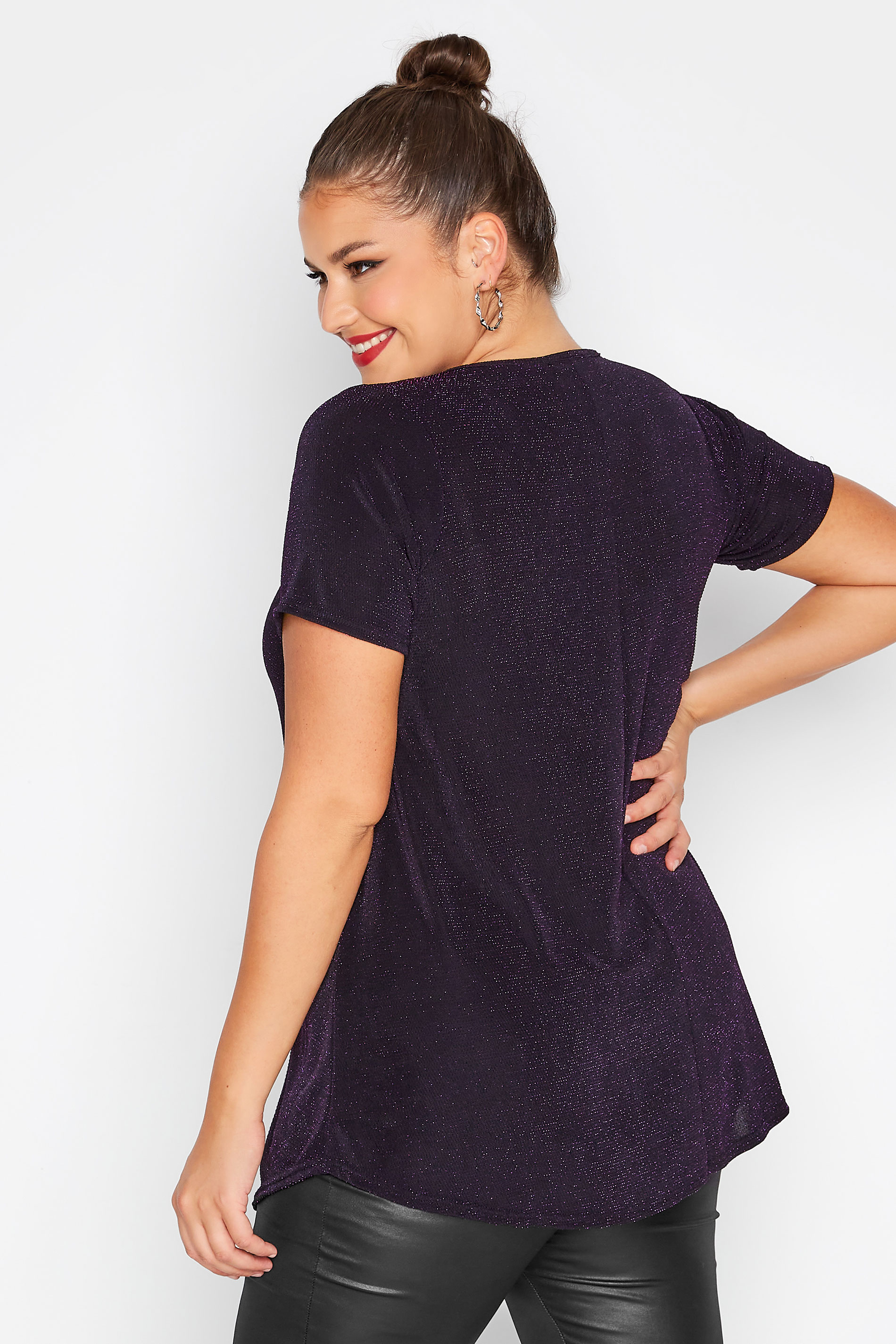 Plus Size YOURS LONDON Purple Glitter Swing Top | Yours Clothing 3