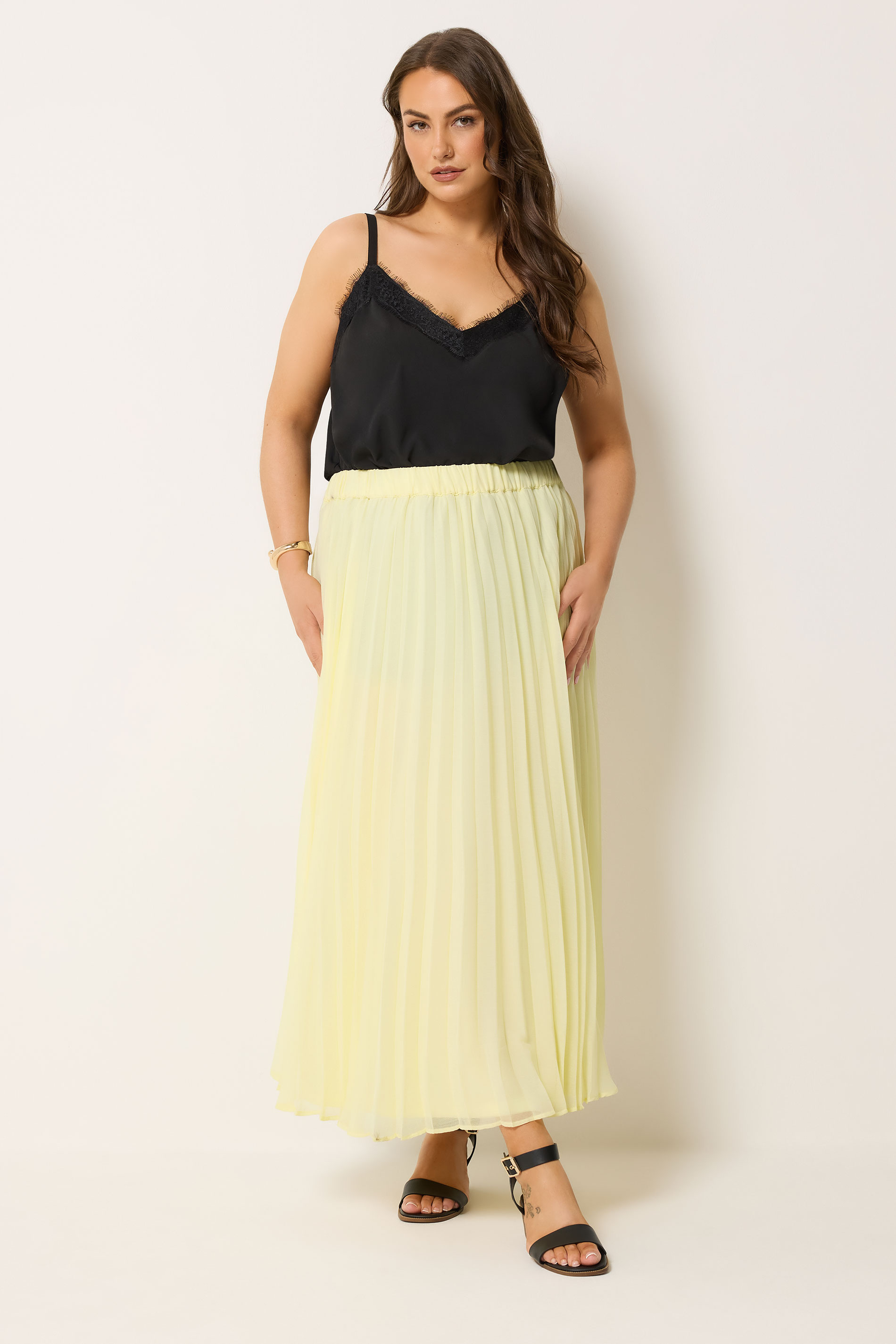 YOURS Plus Size Yellow Pleated Skirt | Yours Clothing 2