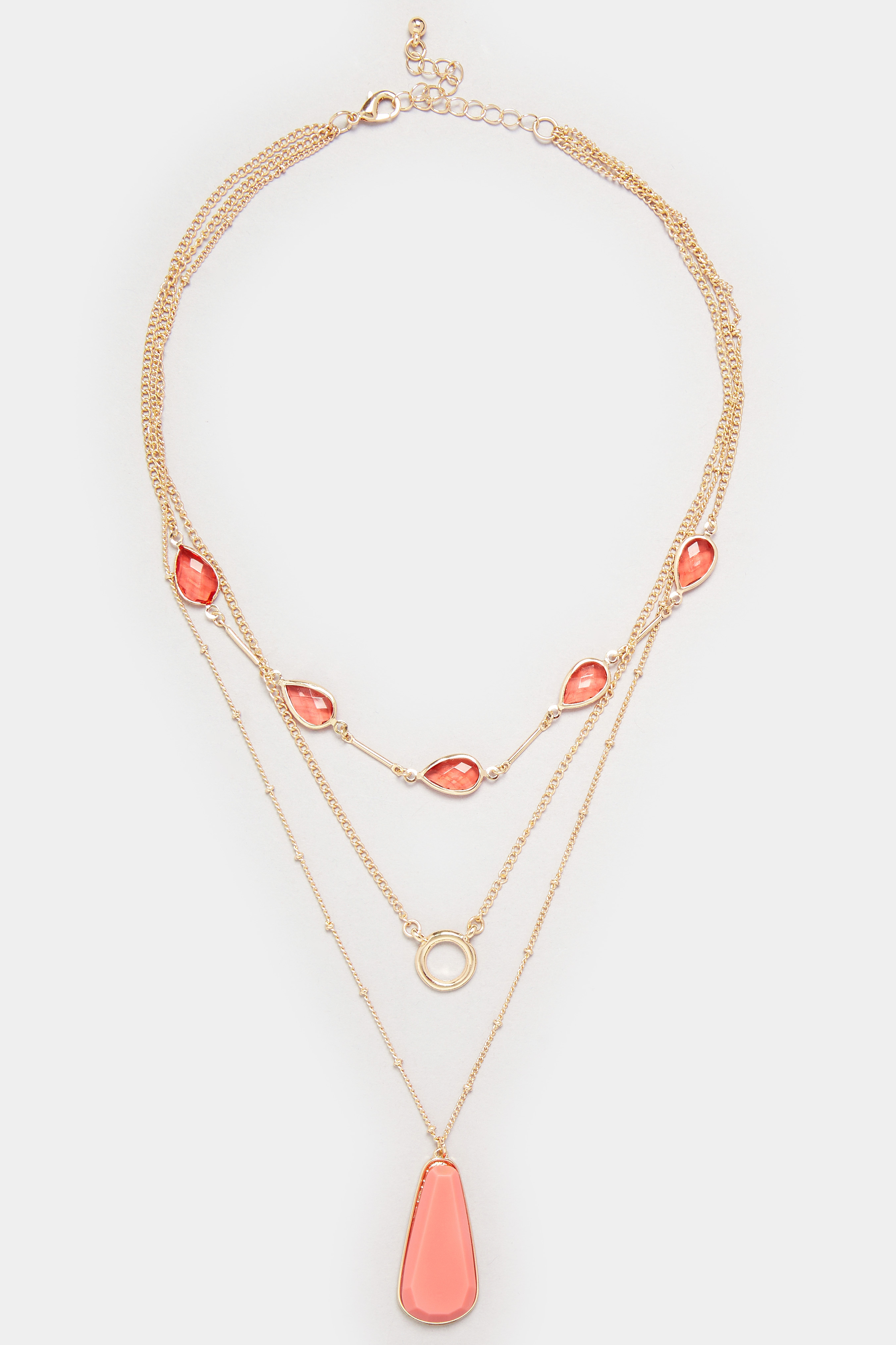 Gold Tone Triple Layer Stone Necklace | Yours Clothing 2