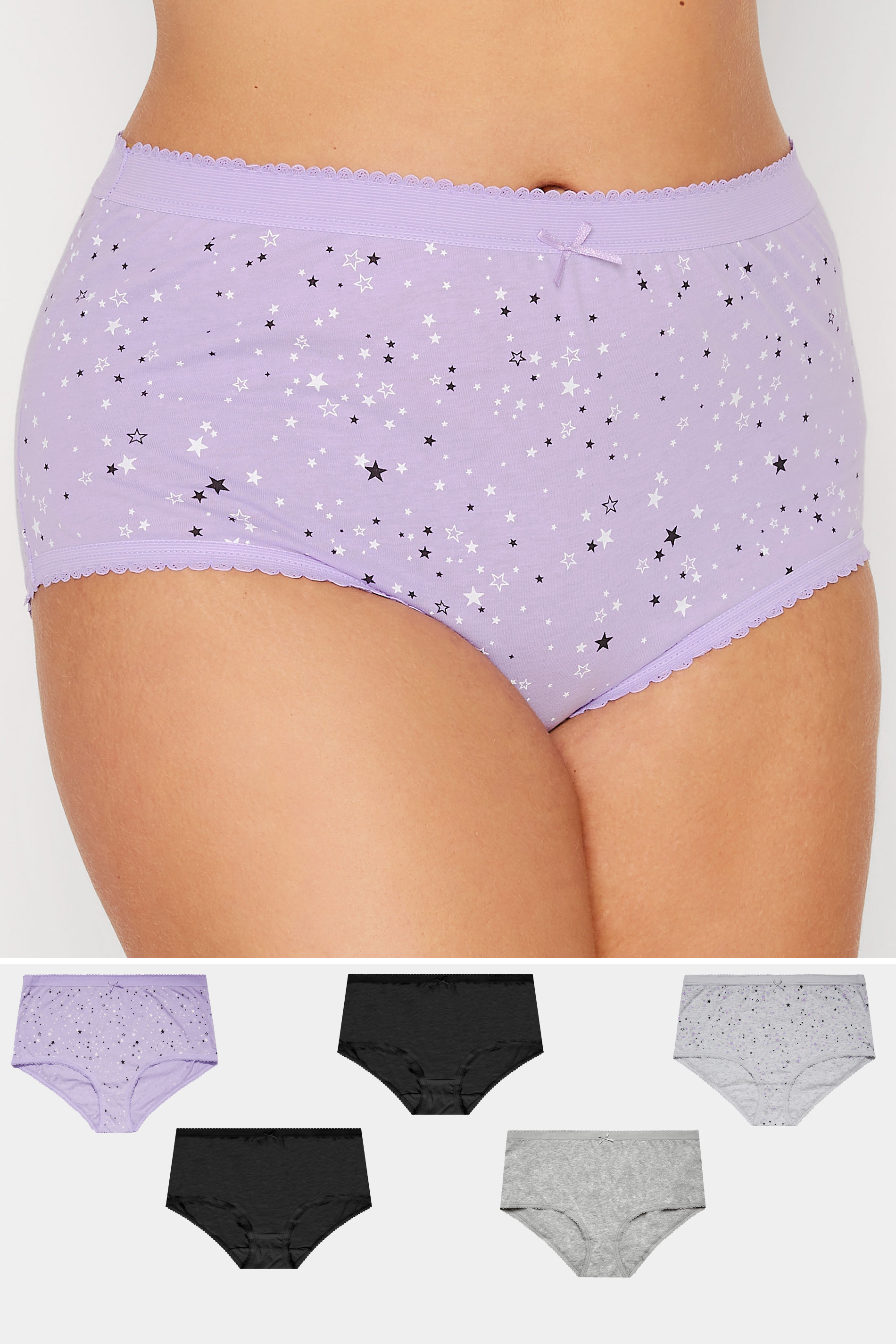 5 PACK Curve Black & Purple Star Print Briefs | Yours Clothing 1