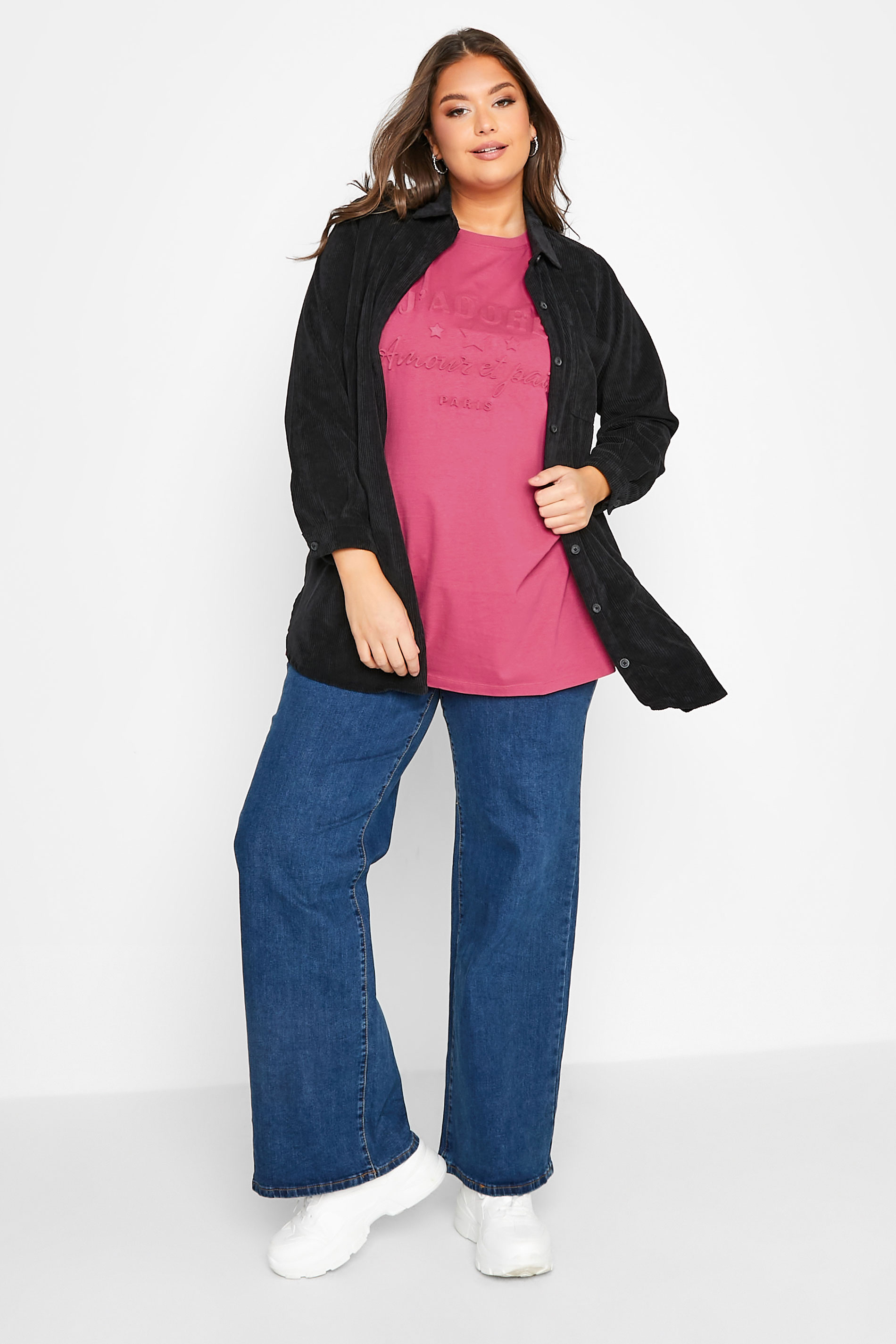 Plus Size Pink 'J'adore' Embossed Raglan T-Shirt | Yours Clothing 2