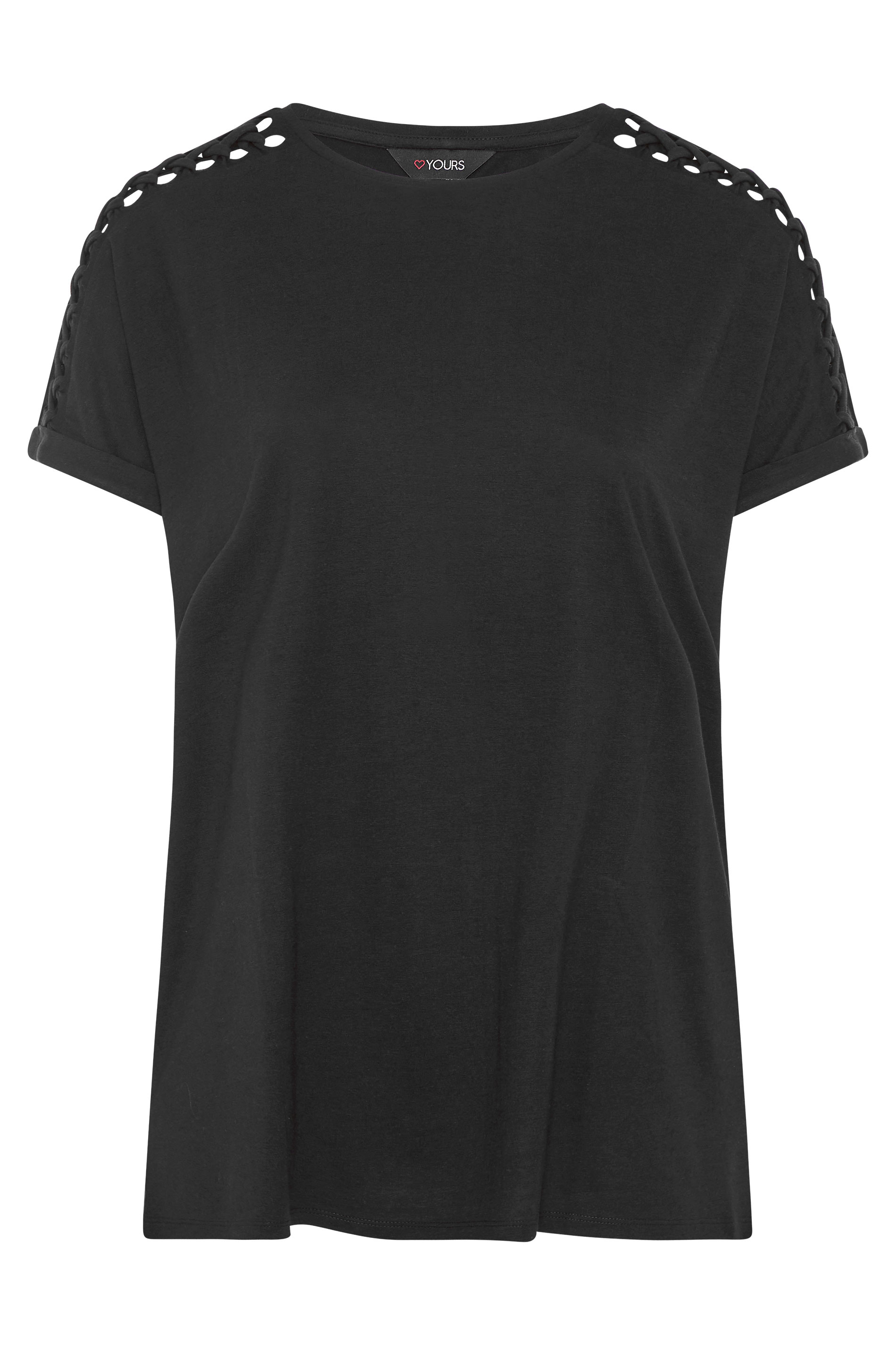 Black Laser Cut T-Shirt | Yours Clothing