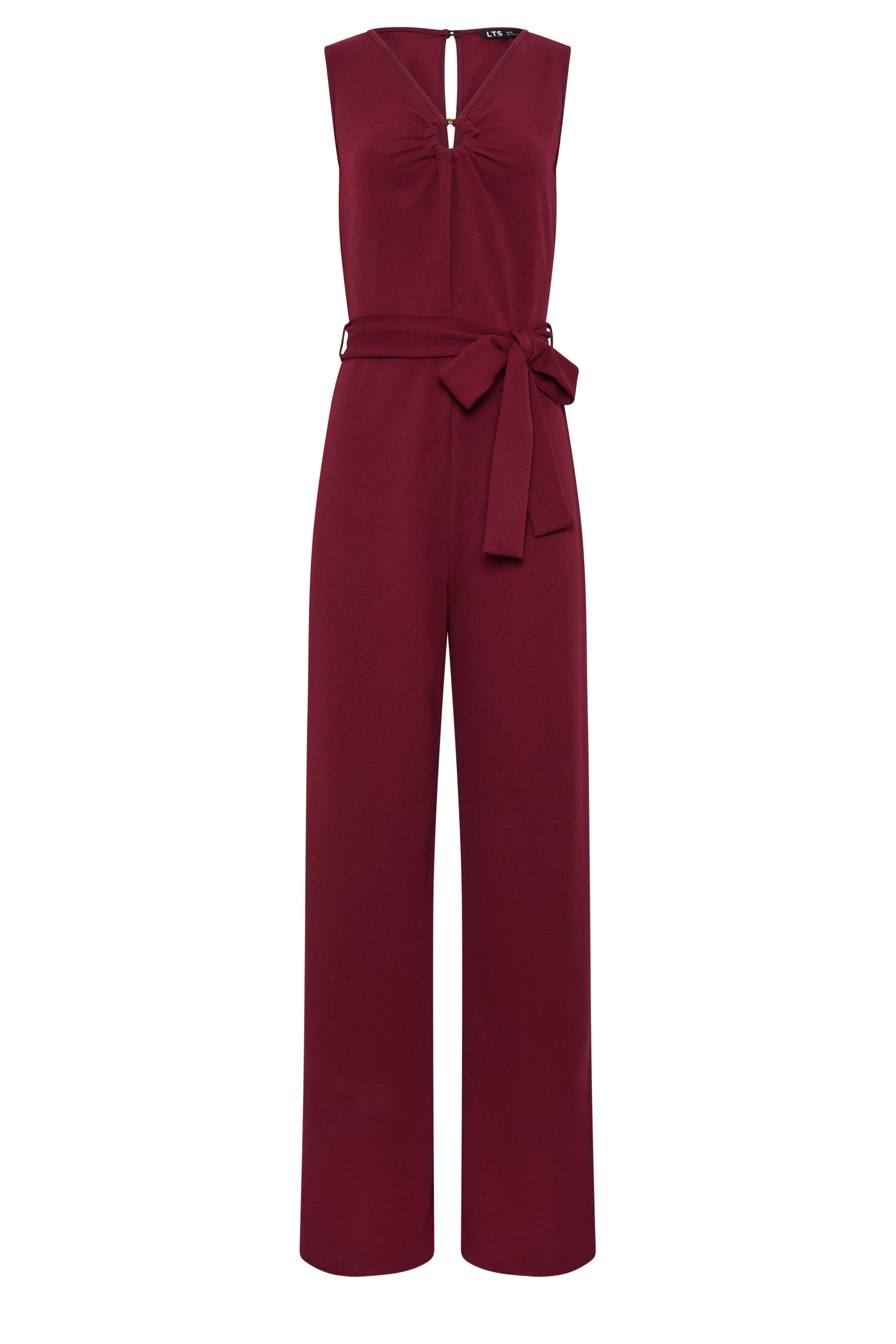 LTS Tall Women's Berry Red Belted Scuba Wide Leg Jumpsuit | Long Tall Sally 1