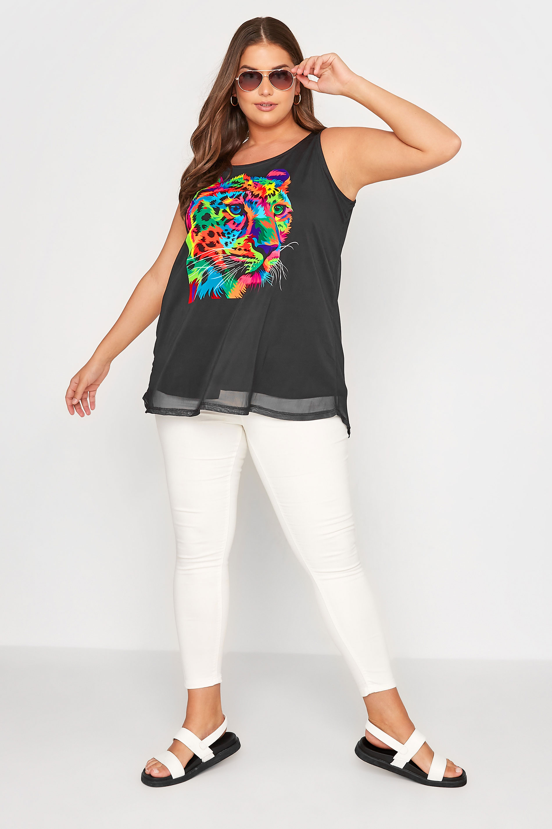 Grande taille  Tops Grande taille  Débardeurs & Caracos | Curve Black Leopard Print Double Layered Top - PH56542