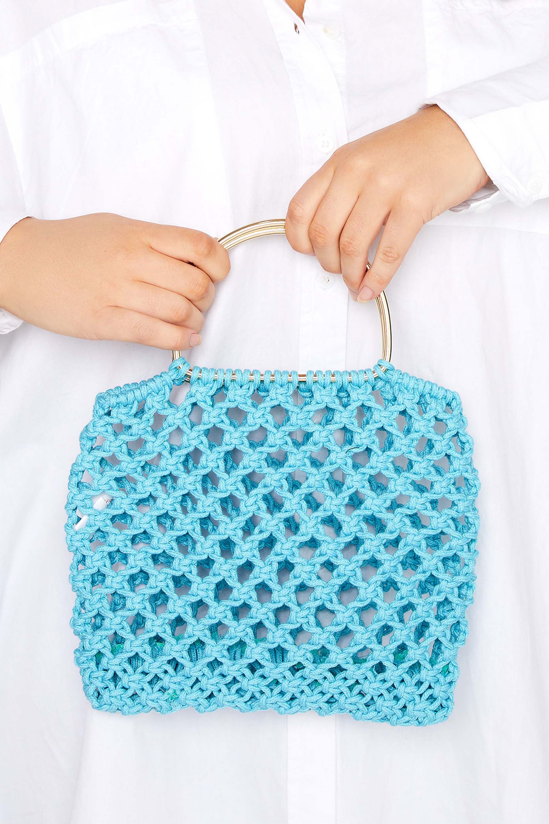 Blue Crochet Handle Bag | Yours Clothing 1