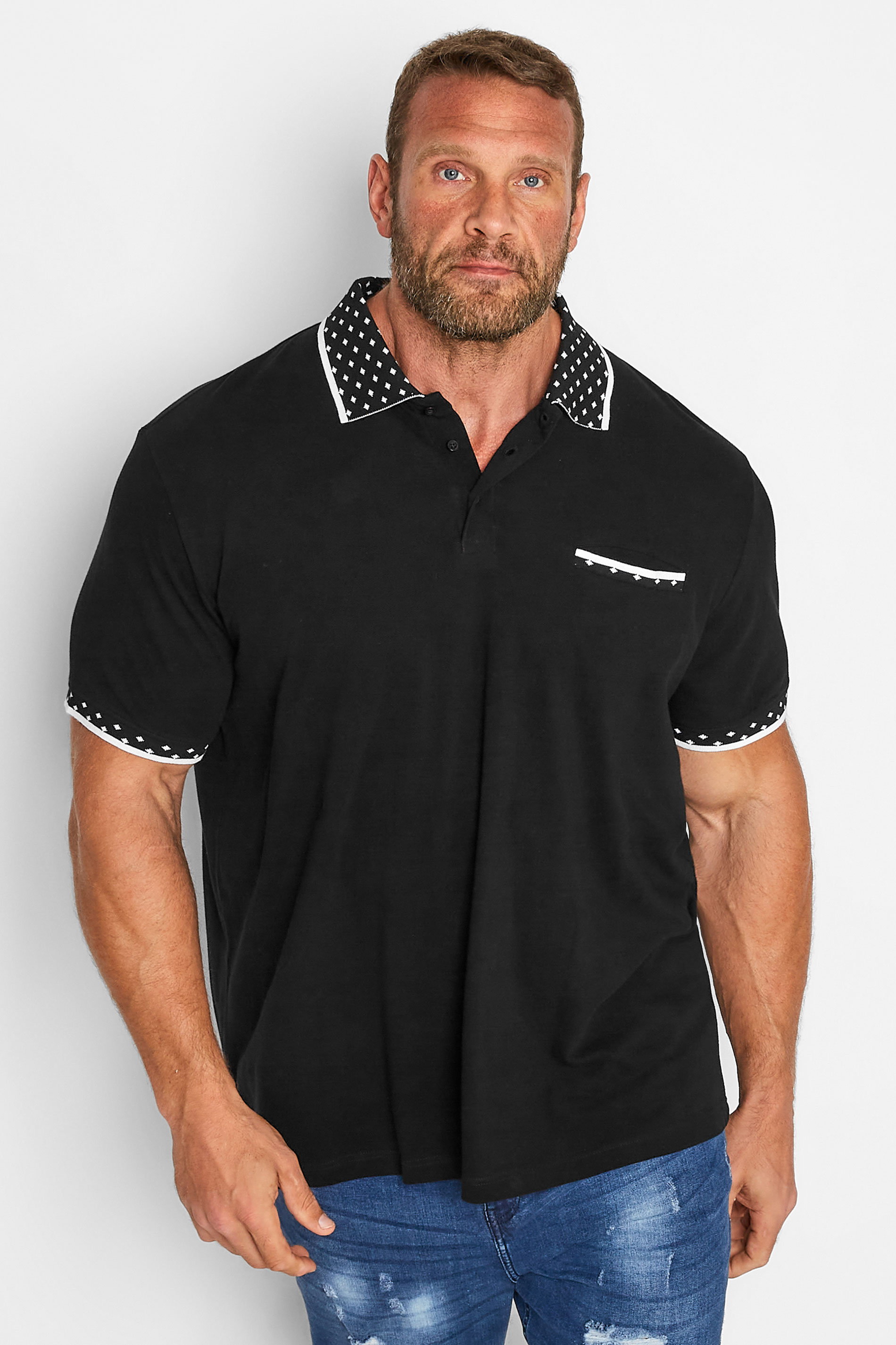BadRhino Big & Tall Black Jacquard Collar Polo Shirt | BadRhino 1