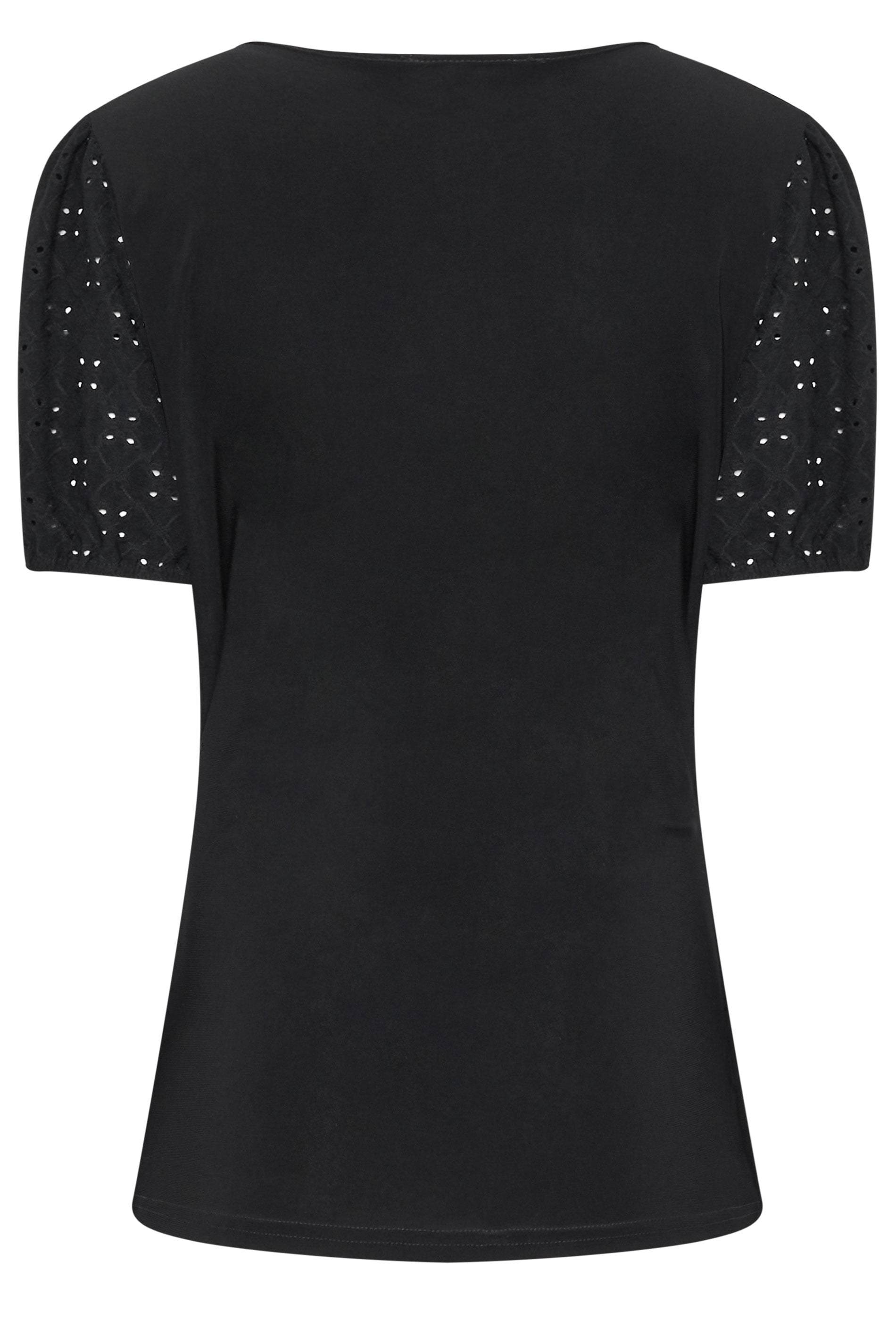 M&Co Black Broderie Sleeve Wrap Top | M&Co 2