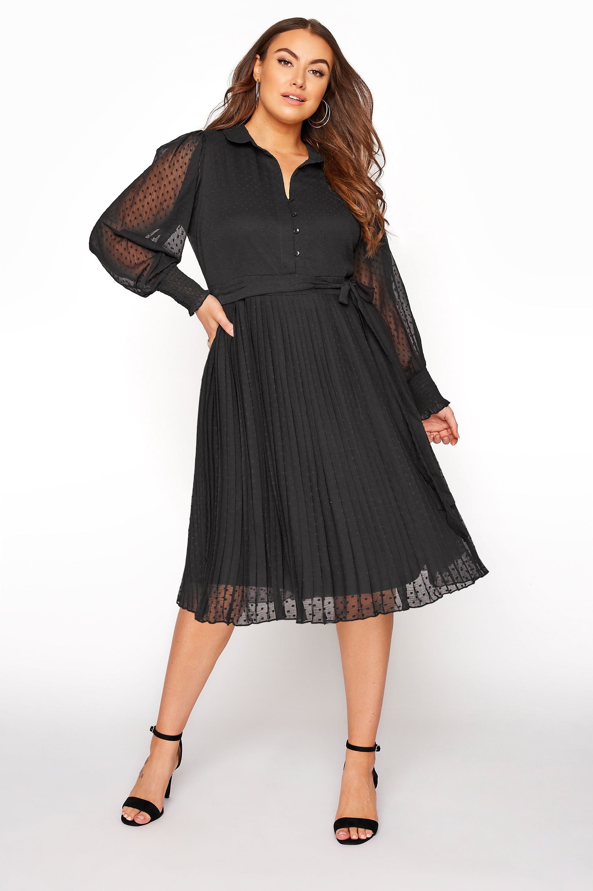 YOURS LONDON Plus Size Black Dobby Pleat Shirt Midi Dress | Yours Clothing 2