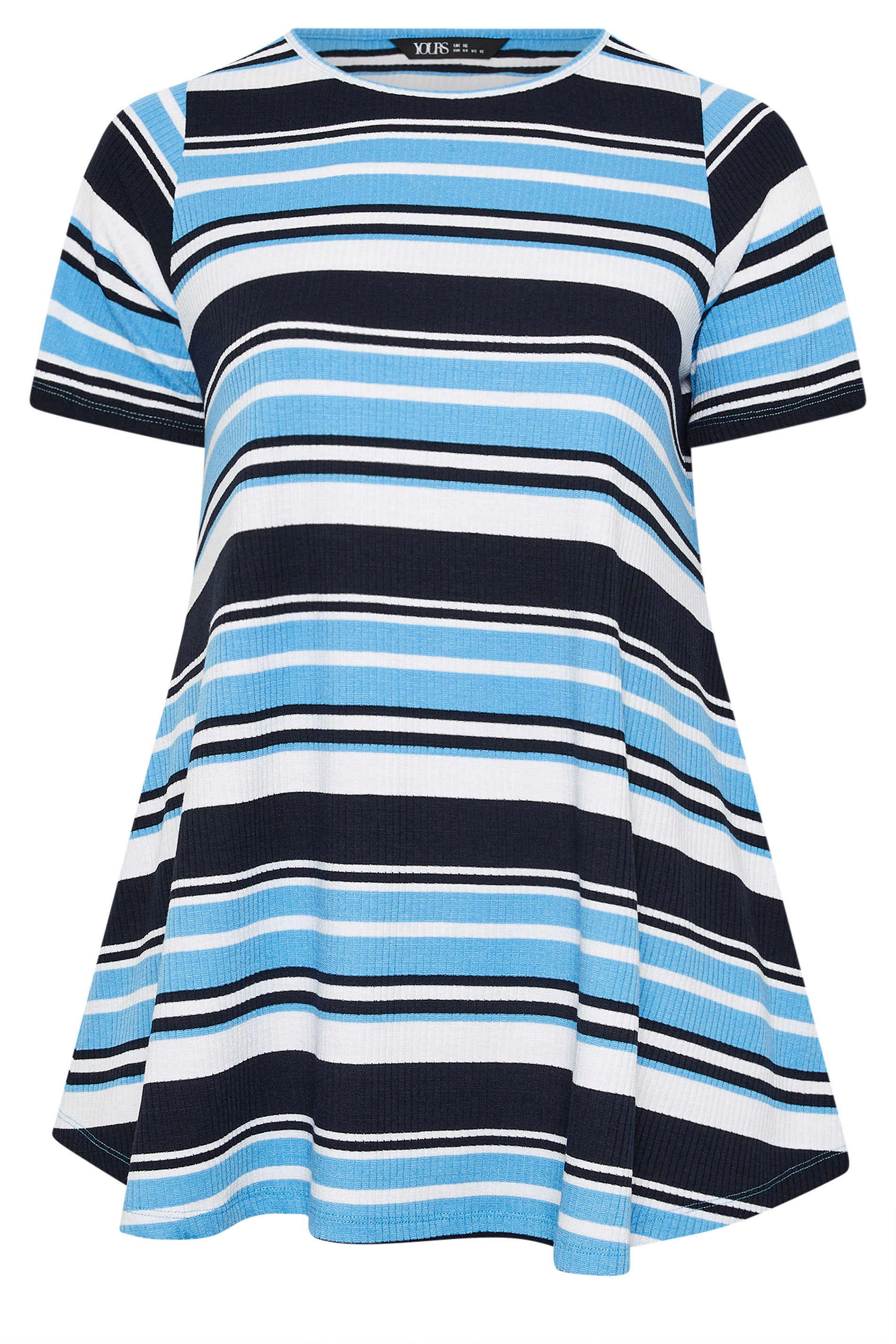 Yours Plus Size Blue Ribbed Stripe Swing T-Shirt | Yours Clothing 5