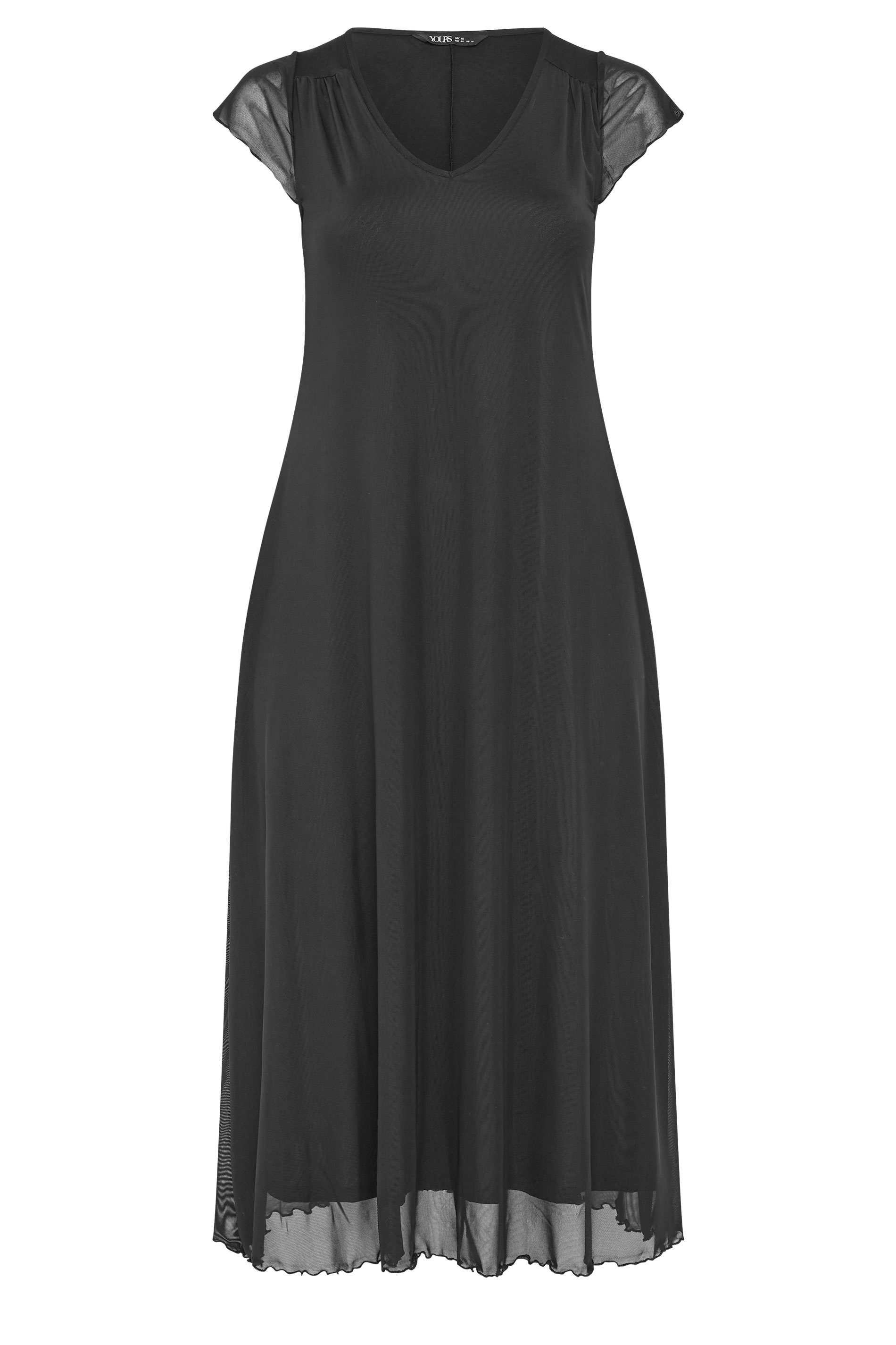 YOURS Plus Size Black Mesh Cap Sleeve Maxi Dress | Yours Clothing 5