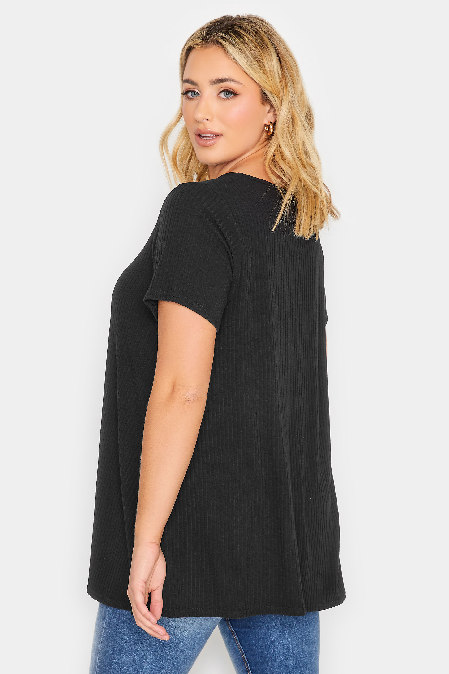 Plus Size Black Ribbed Swing Top | Yours Clothing 3