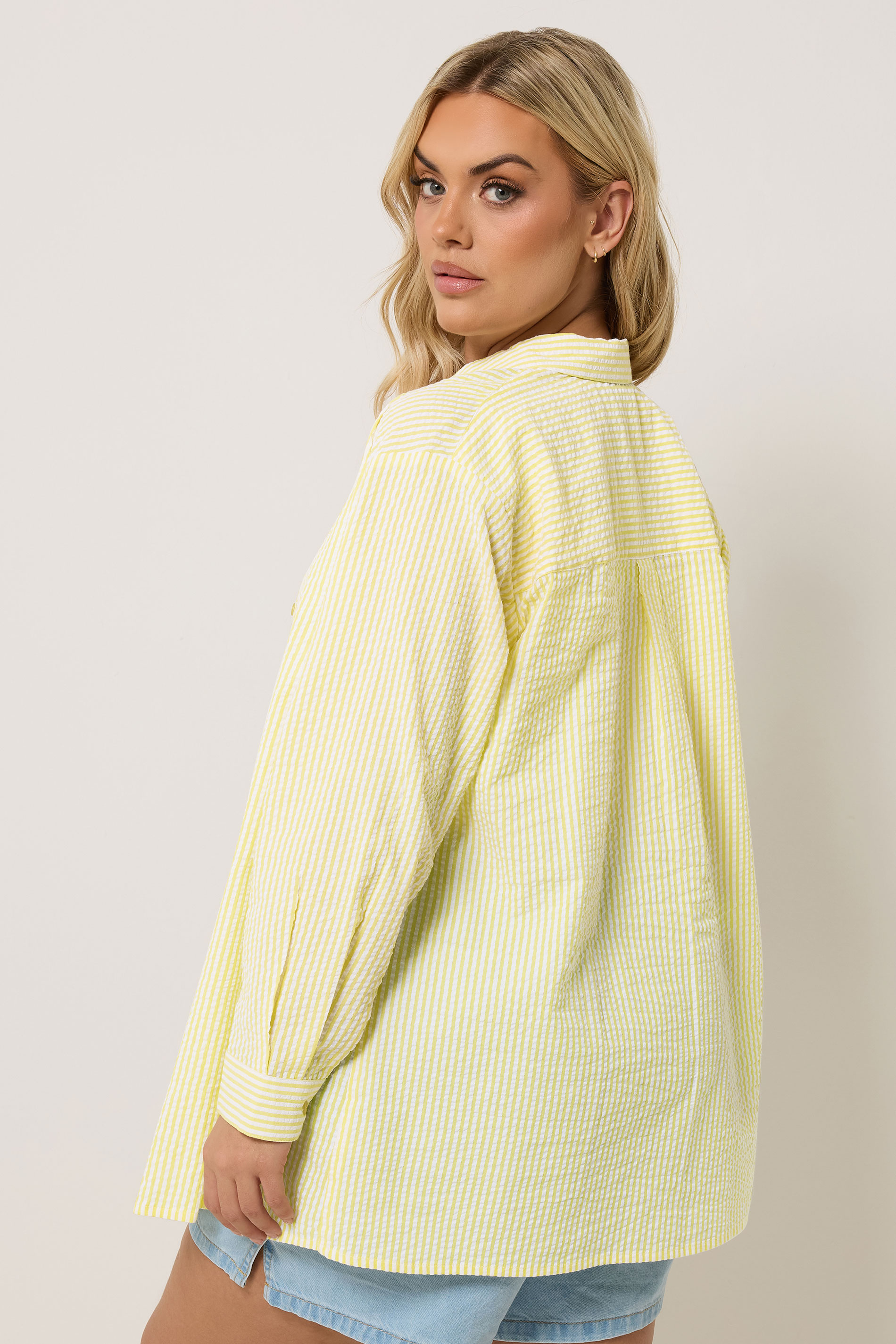 YOURS Plus Size Yellow Stripe Textured Shirt | Yours Clothing 2
