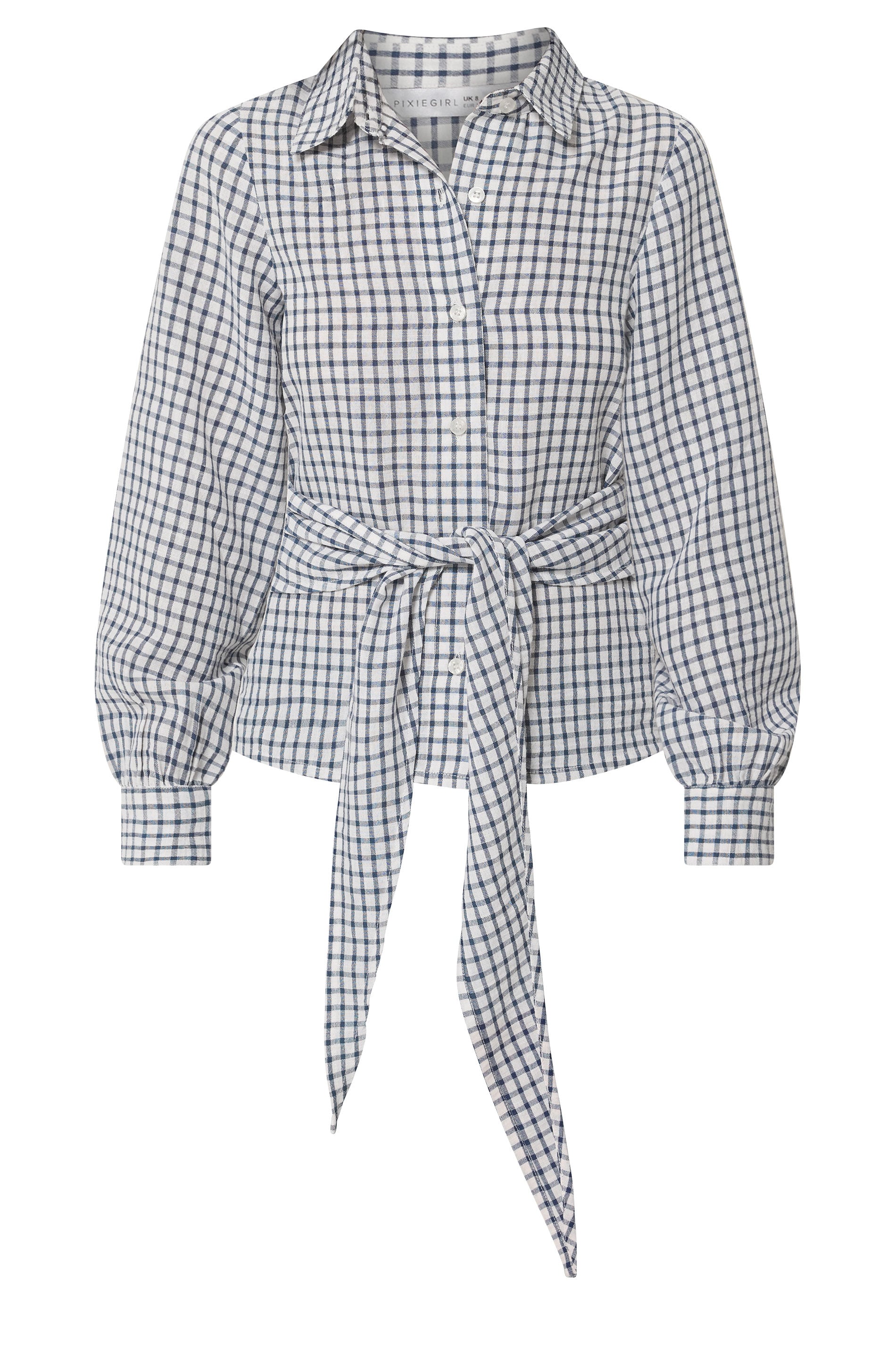 PixieGirl Petite Women’s Navy Blue Check Cotton Bandana Shirt | PixieGirl 5