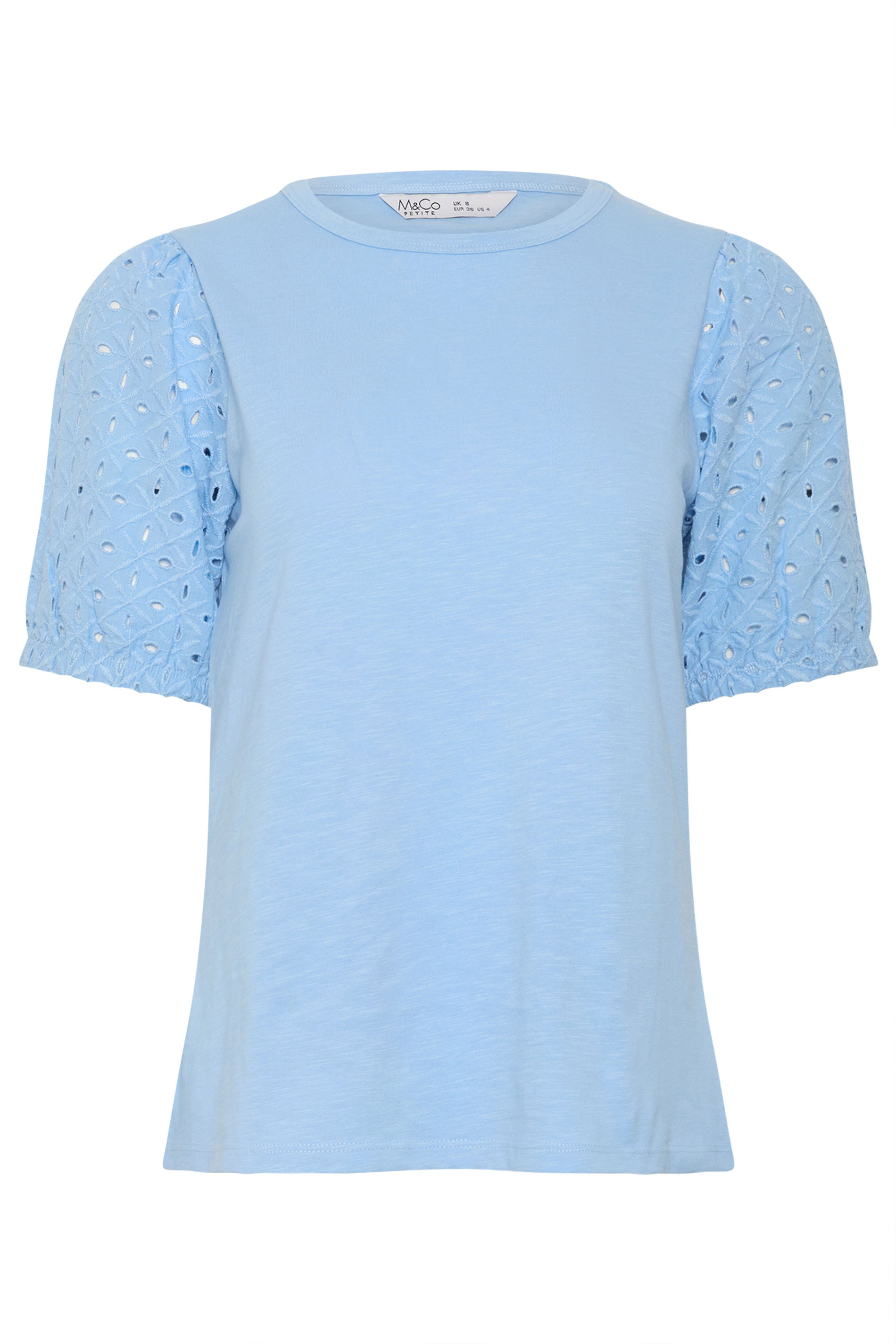 M&Co Petite Blue Broderie Cotton Puff Sleeve Top | M&Co 5