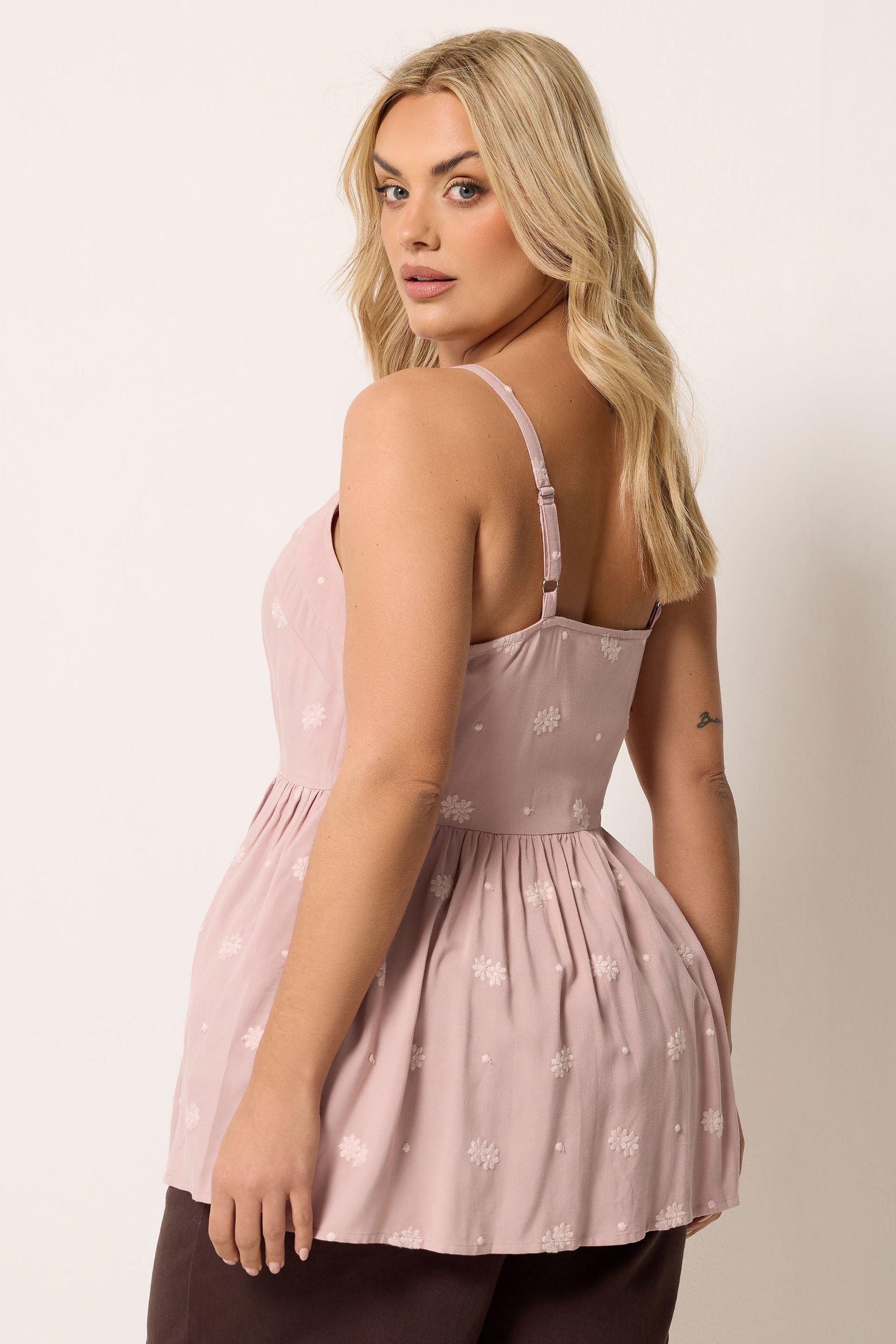 YOURS Plus Size Pink Embroidered Button Cami Vest Top | Yours Clothing 2