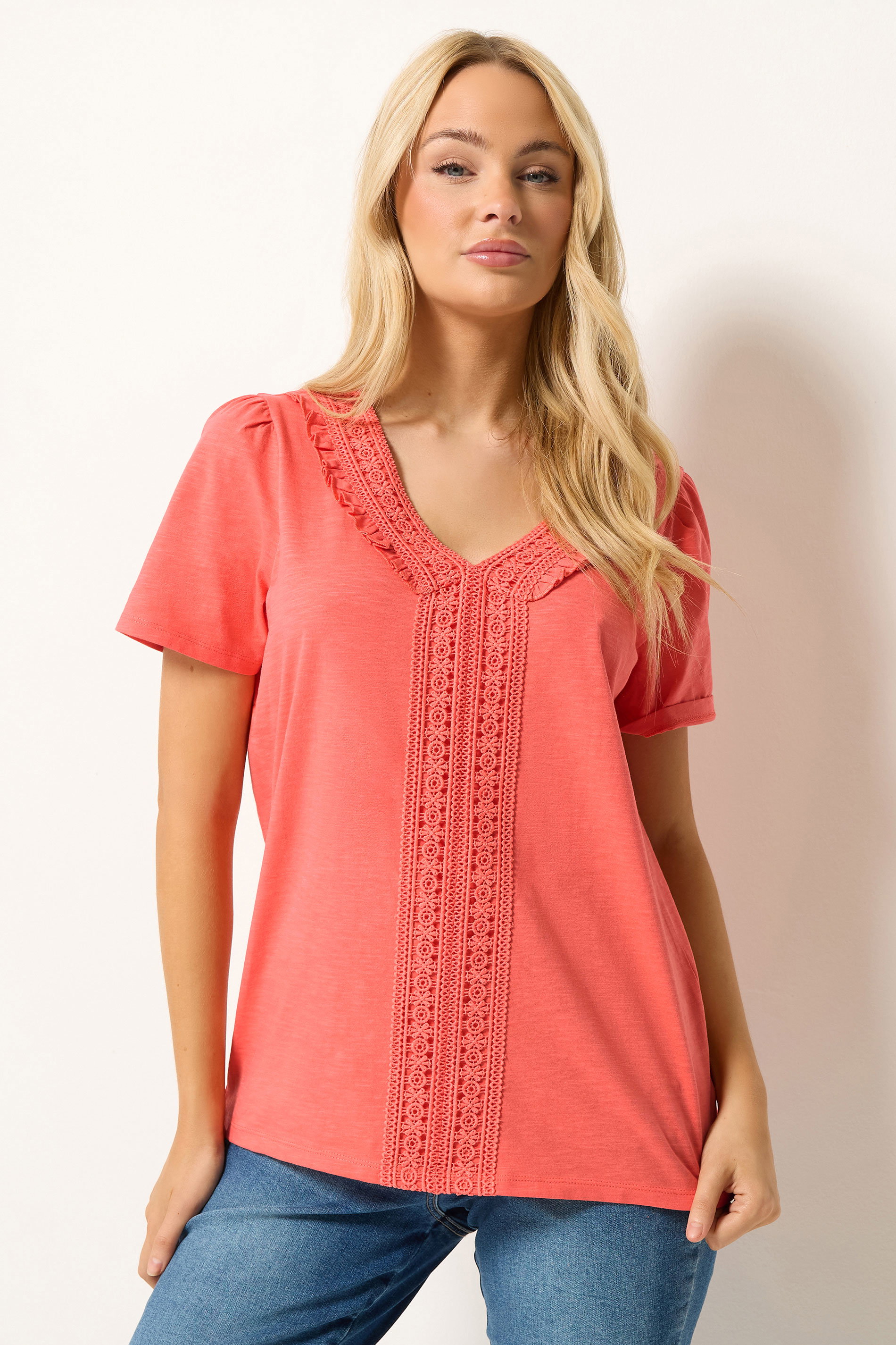 M&Co Coral Short Sleeve Frill Cotton Blouse | M&Co 3