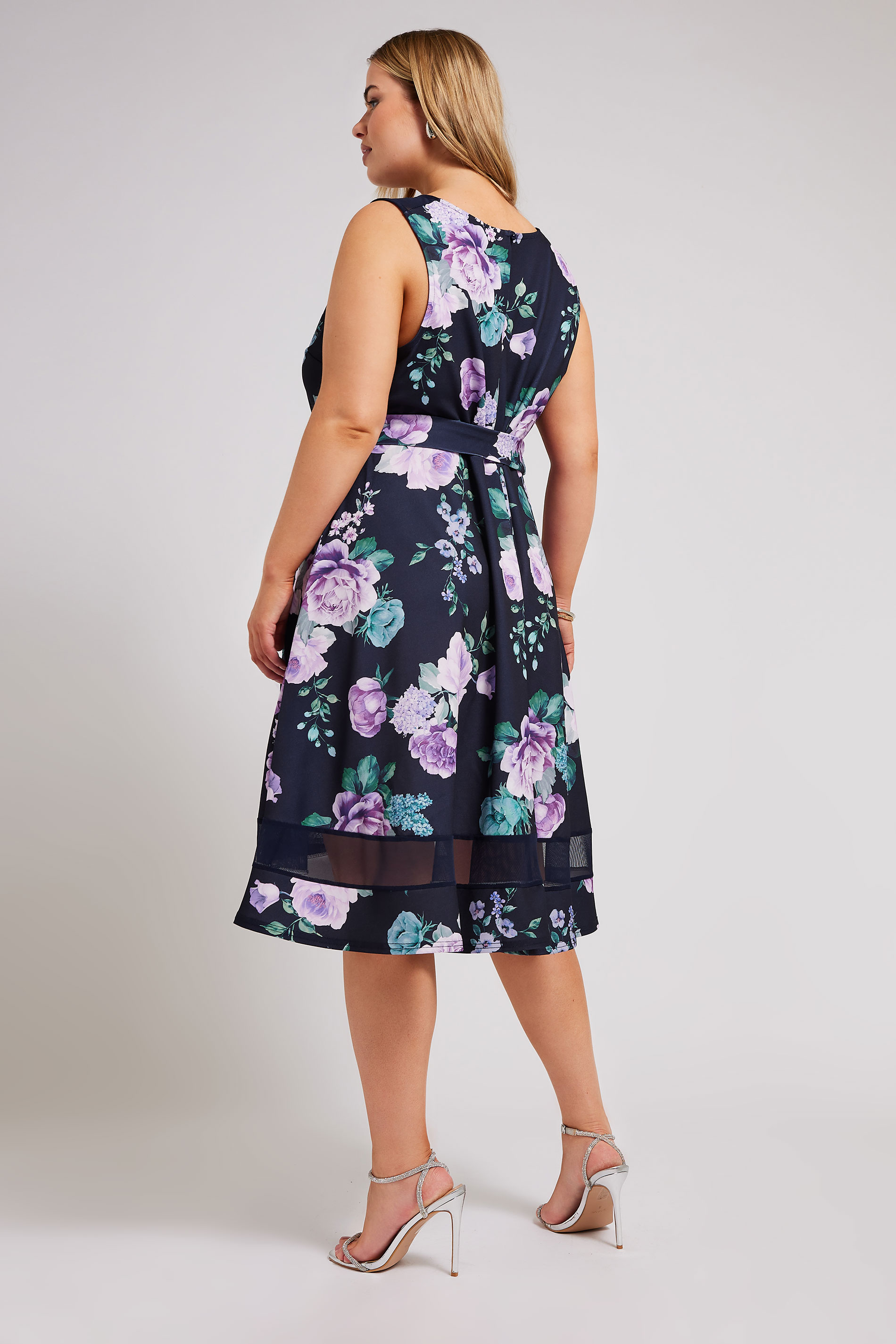 YOURS LONDON Plus Size Navy Blue Floral Skater Dress | Yours Clothing 4