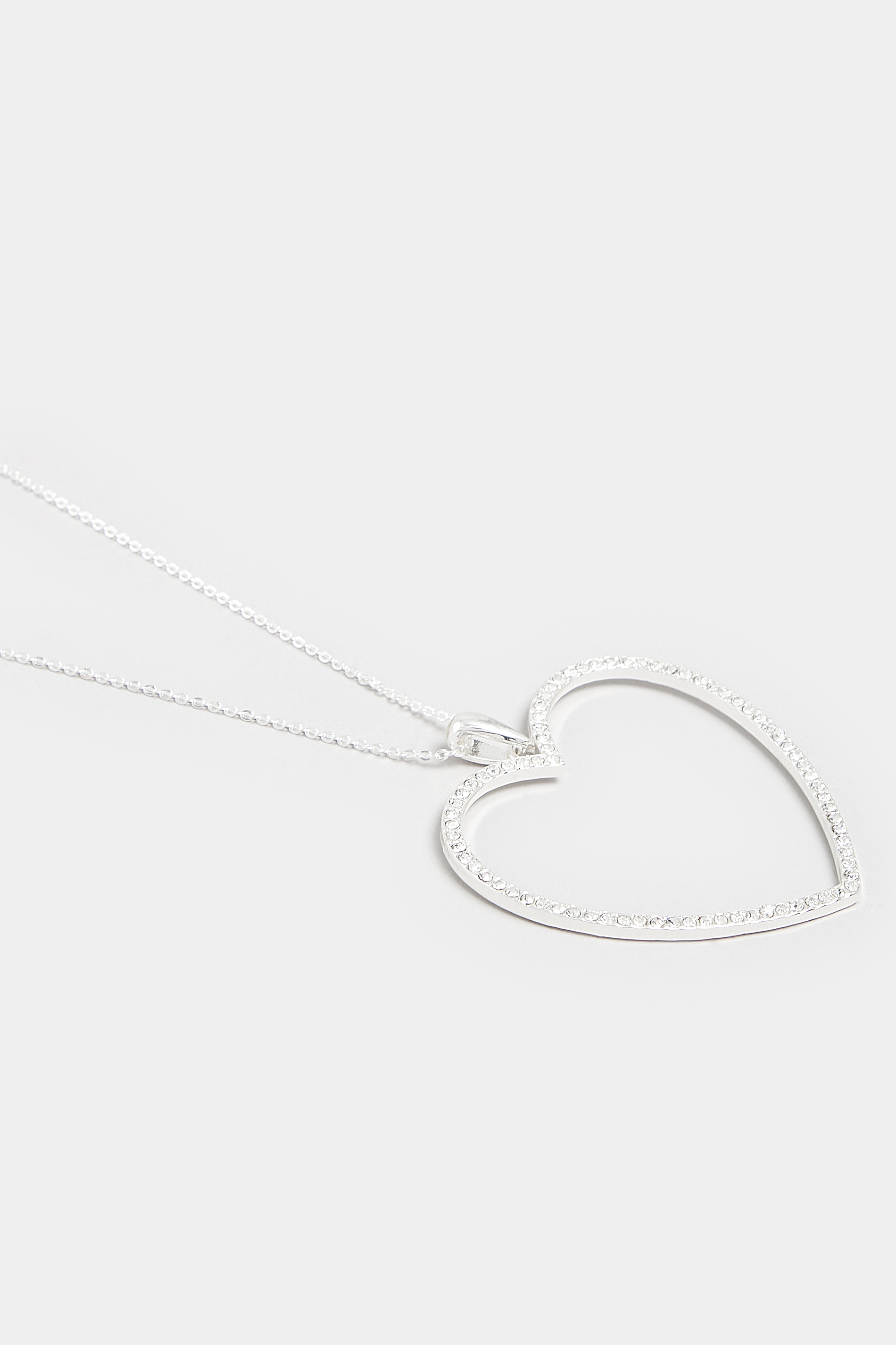 Silver Diamante Heart Long Necklace | Yours Clothing  3