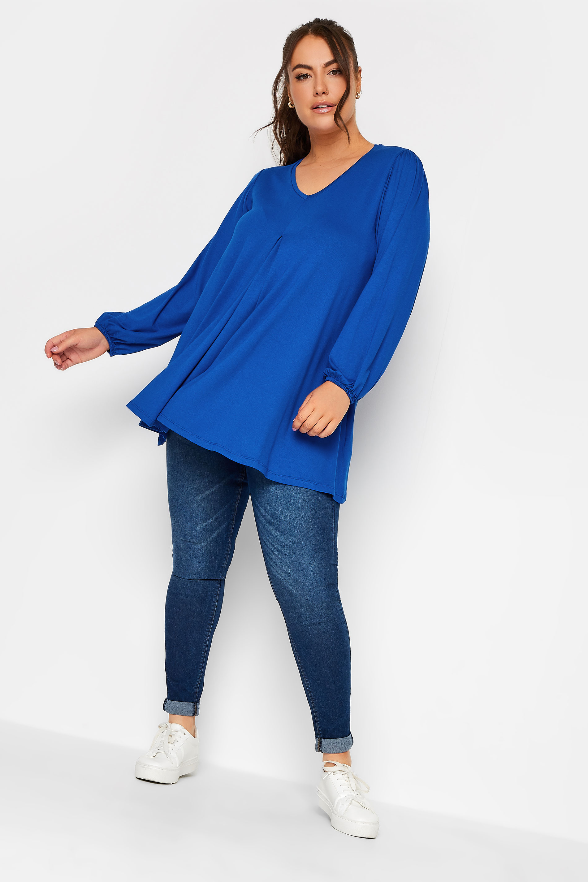 Plus Size Blue Long Sleeve Swing Top | Yours Clothing 2