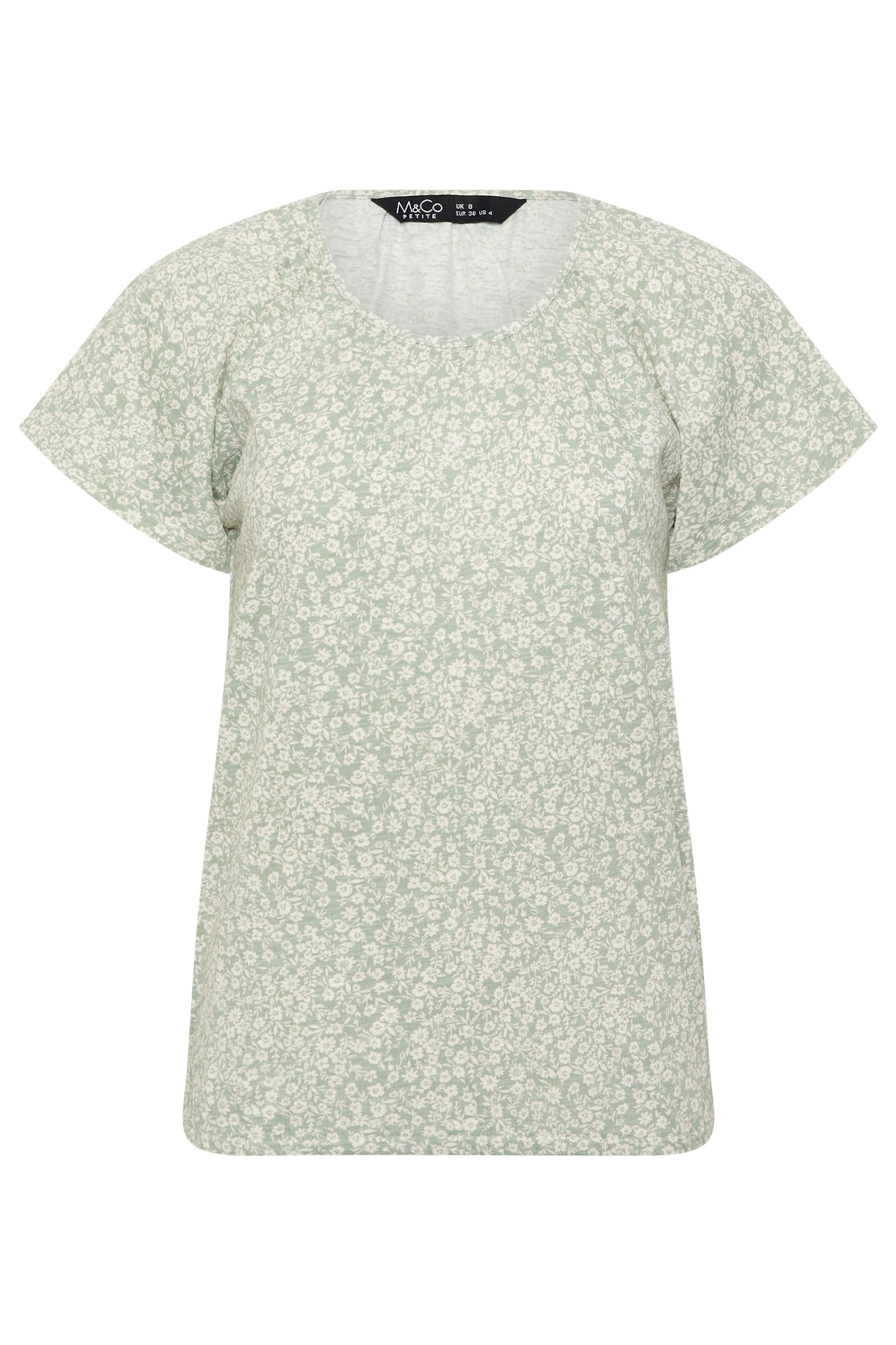 M&Co Petite Sage Green Floral Cotton Scoop Neck Top | M&Co 5