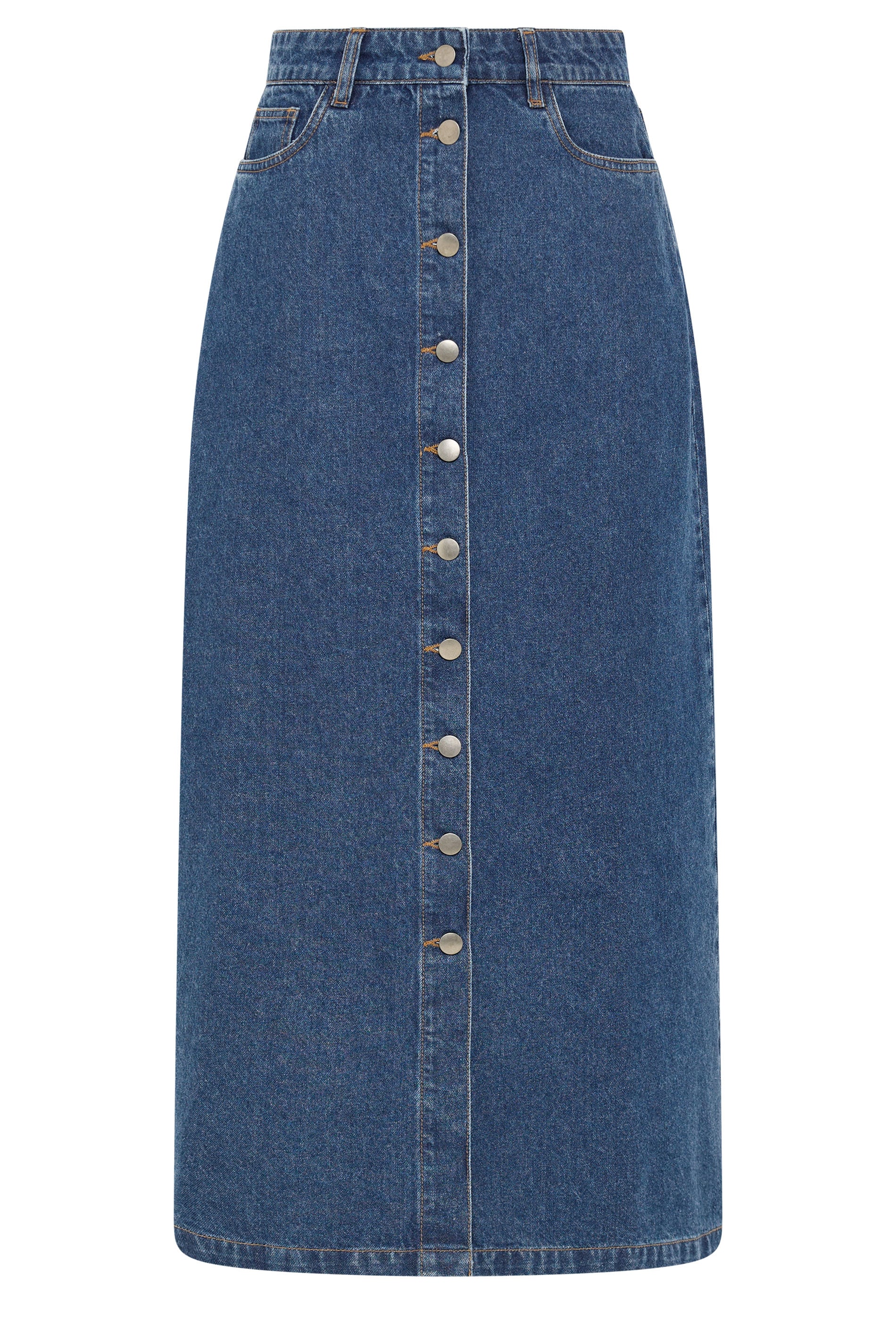 LTS Tall Women's Mid Blue Button Denim Maxi Skirt | Long Tall Sally 6