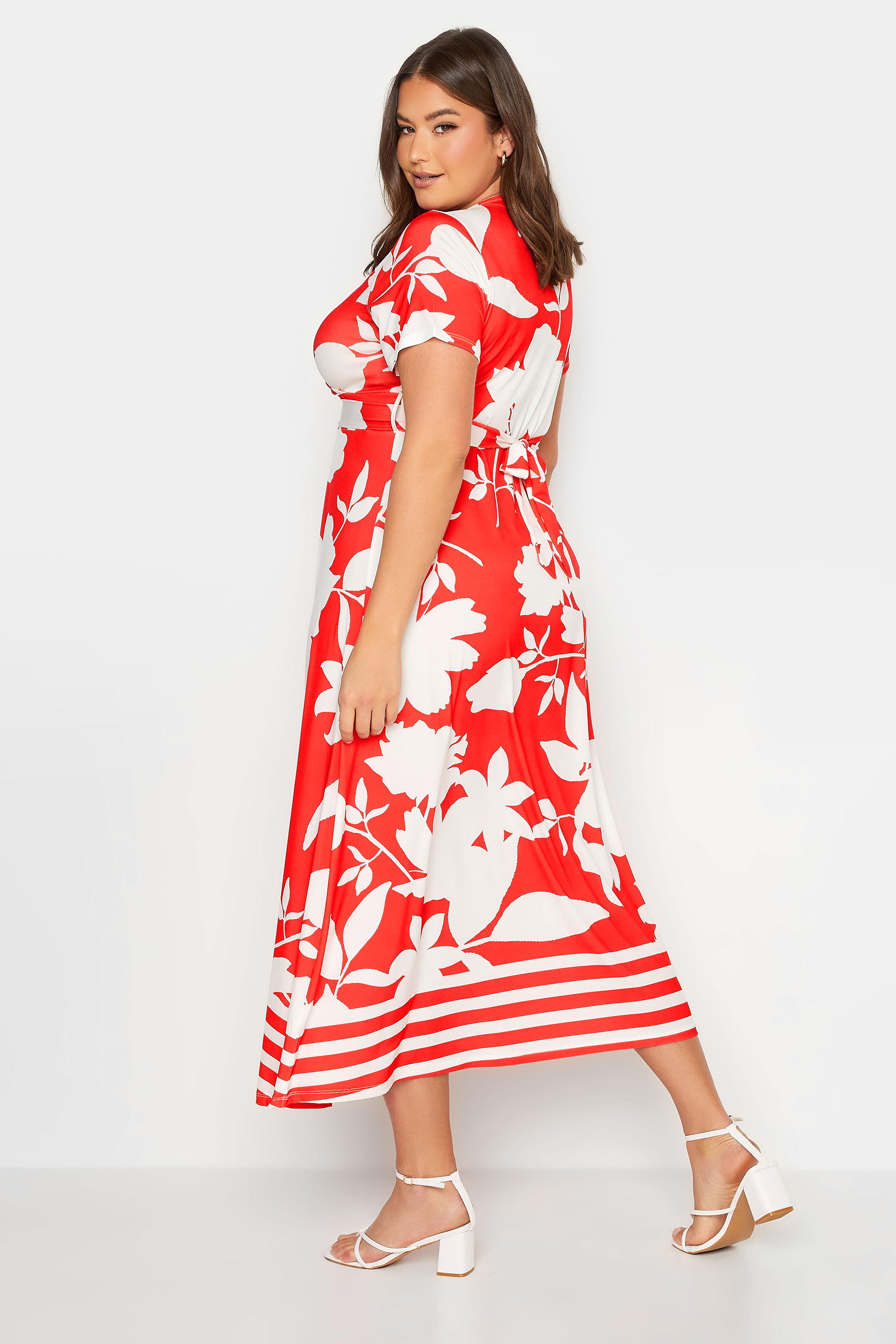 YOURS Curve Plus Size Red Floral Midaxi Wrap Dress | Yours Clothing  3