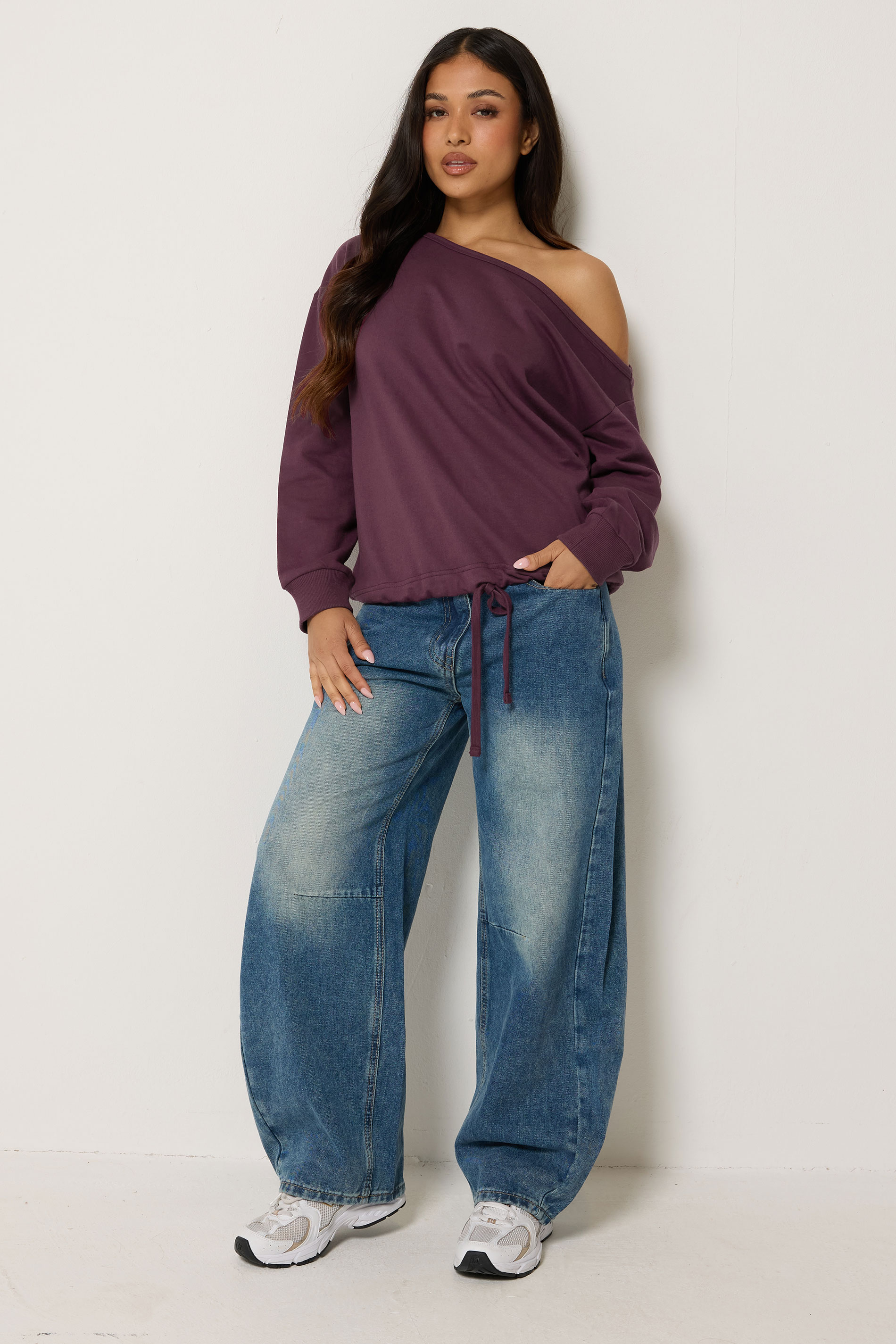 PixieGirl Petite Purple Plum Off Shoulder Sweatshirt | PixieGirl 1