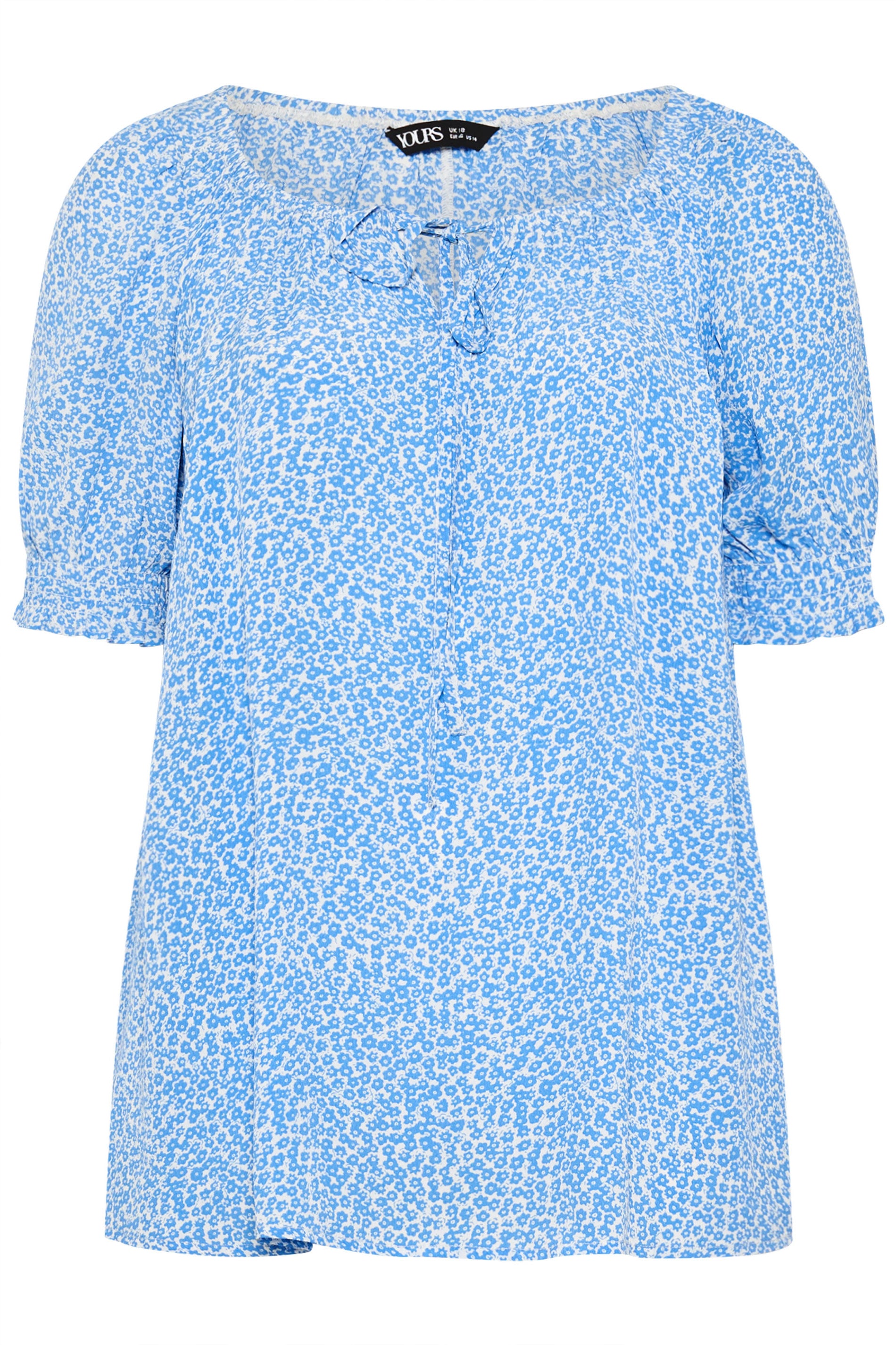 YOURS Plus Size Blue Ditsy Floral Tie Neck Blouse | Yours Clothing 5