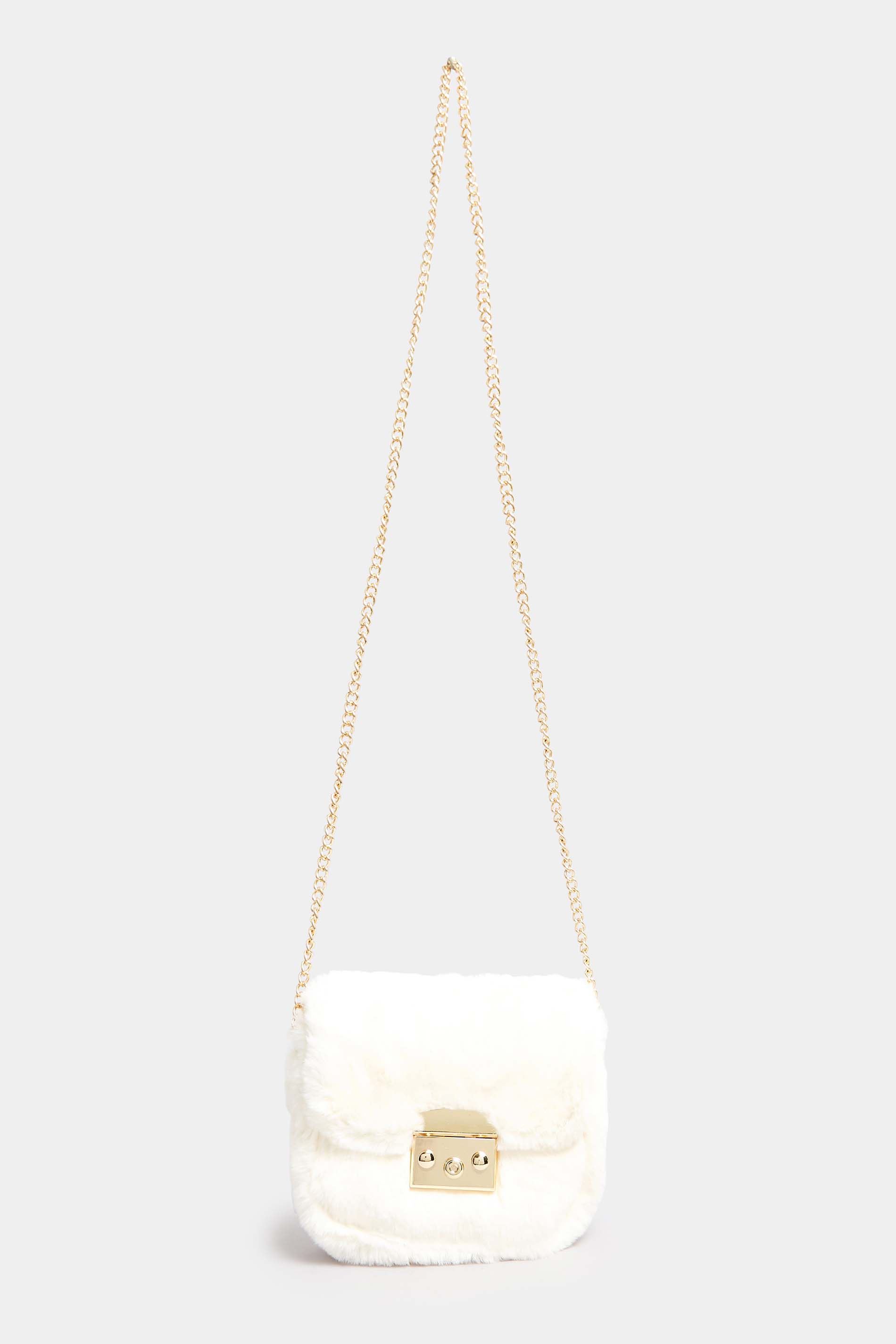 White Faux Fur Lock Detail Bag 3