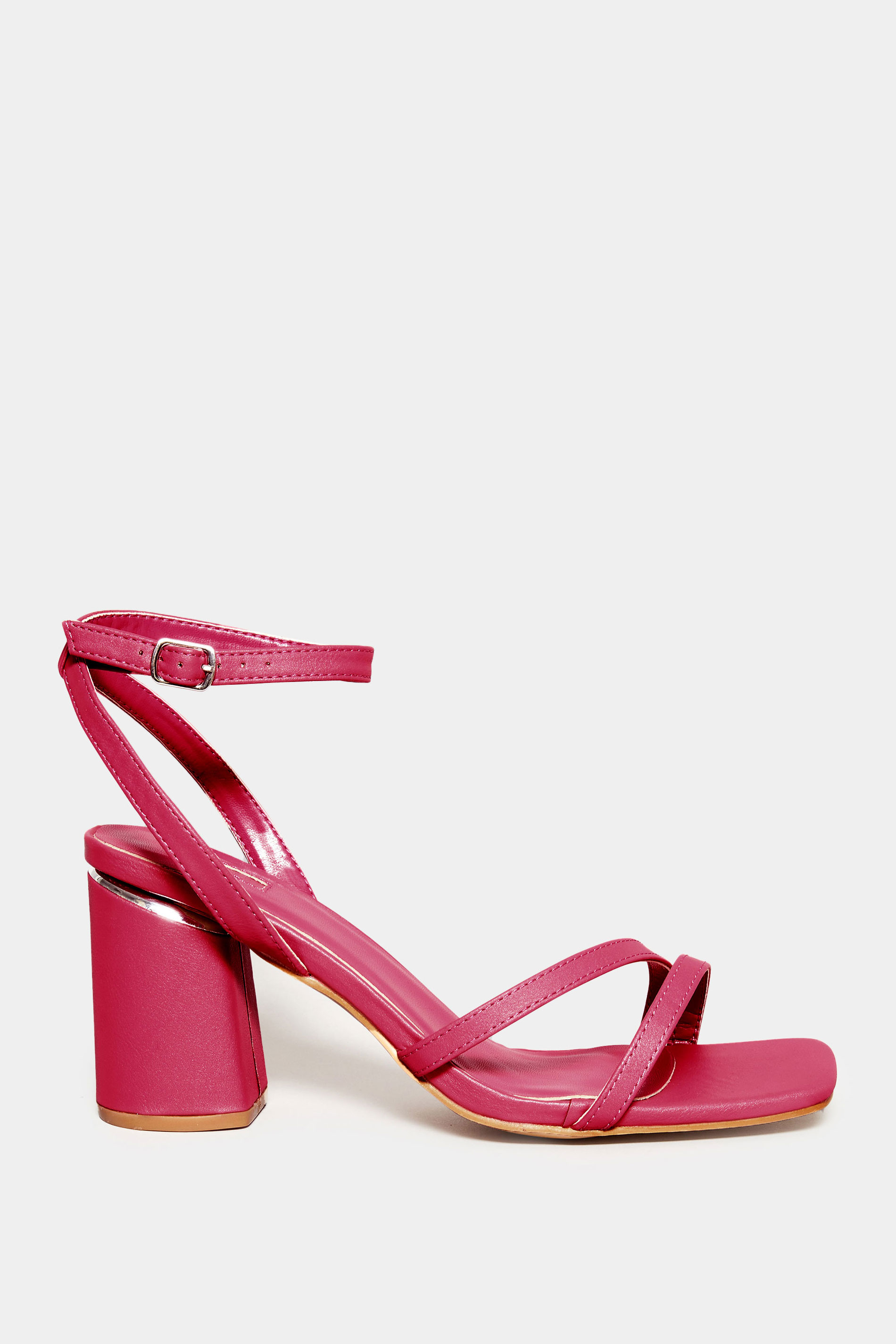 Hot Pink Asymmetrical Block Heel Sandal In Wide E Fit & Extra Fit EEE Fit | Yours Clothing 3
