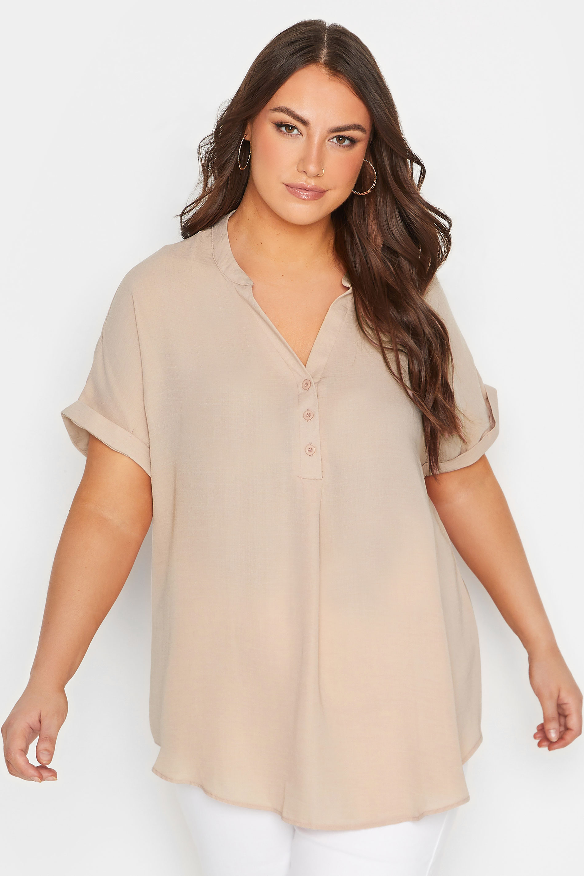 YOURS Plus Size Pink Half Placket Short Sleeve Blouse | Yours Clothing 1