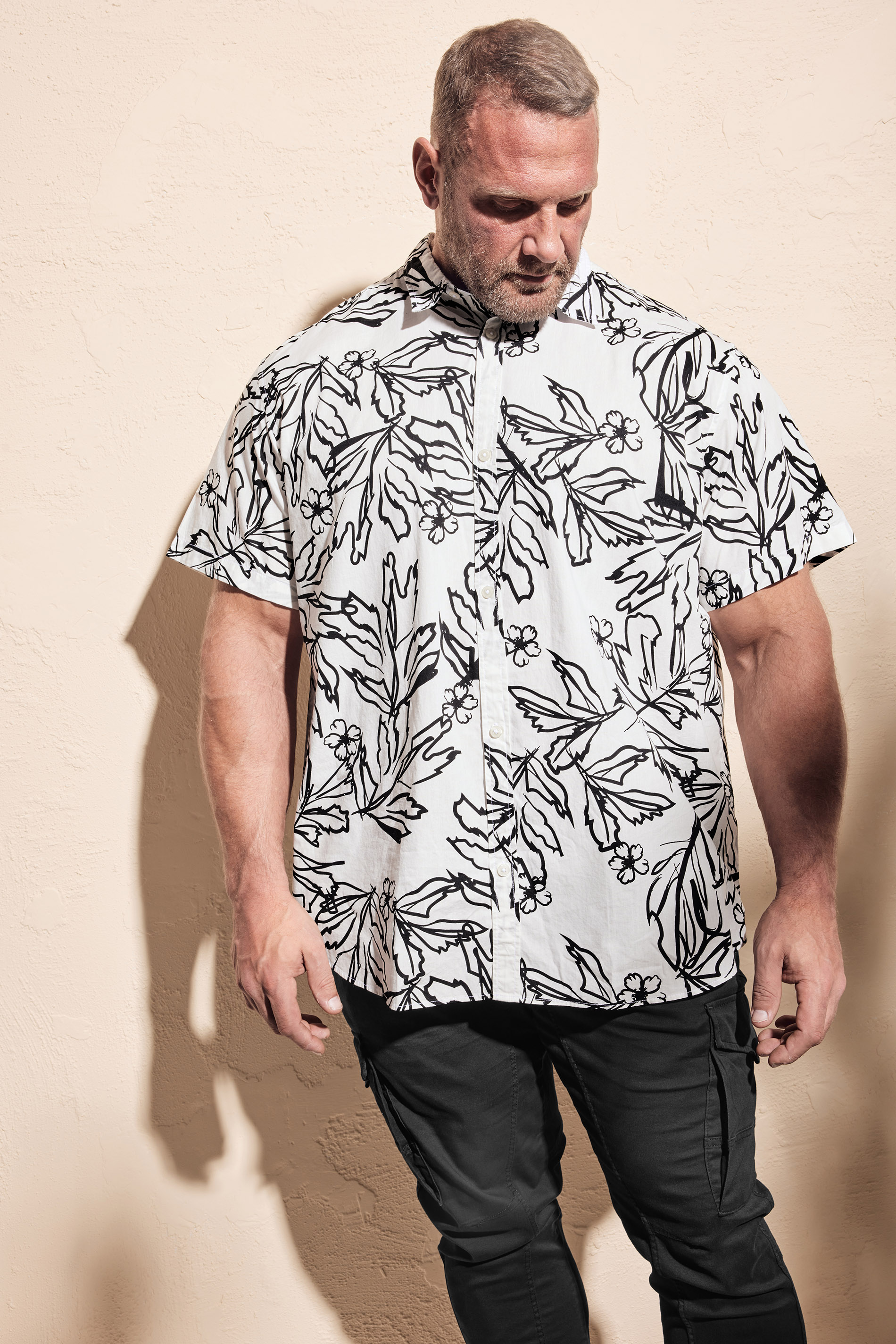 JACK & JONES Big & Tall White Tropical Printed Shirt | BadRhino 1