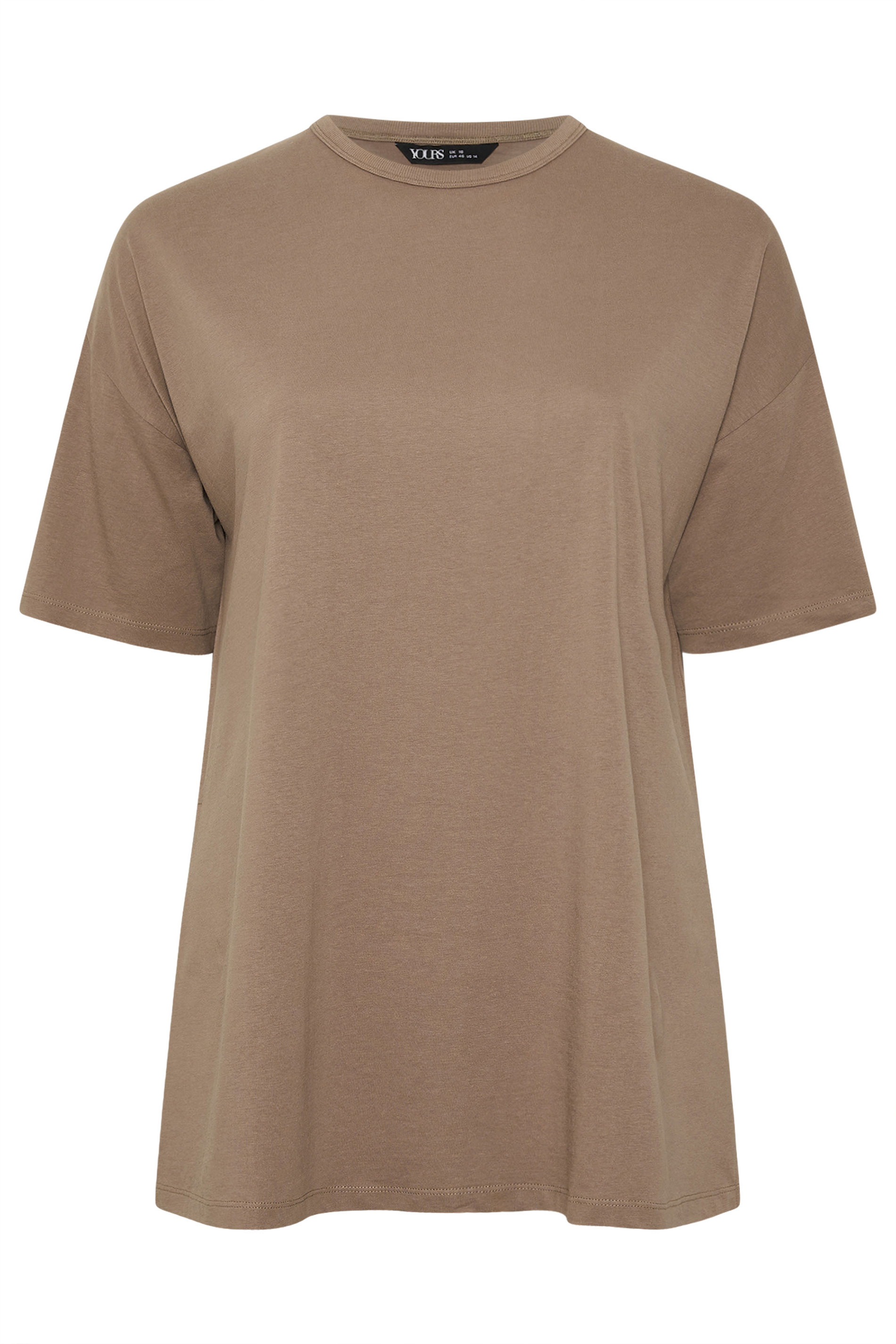 YOURS Plus Size Brown Side Split Relaxed Longline T-Shirt | Yours Clothing 5