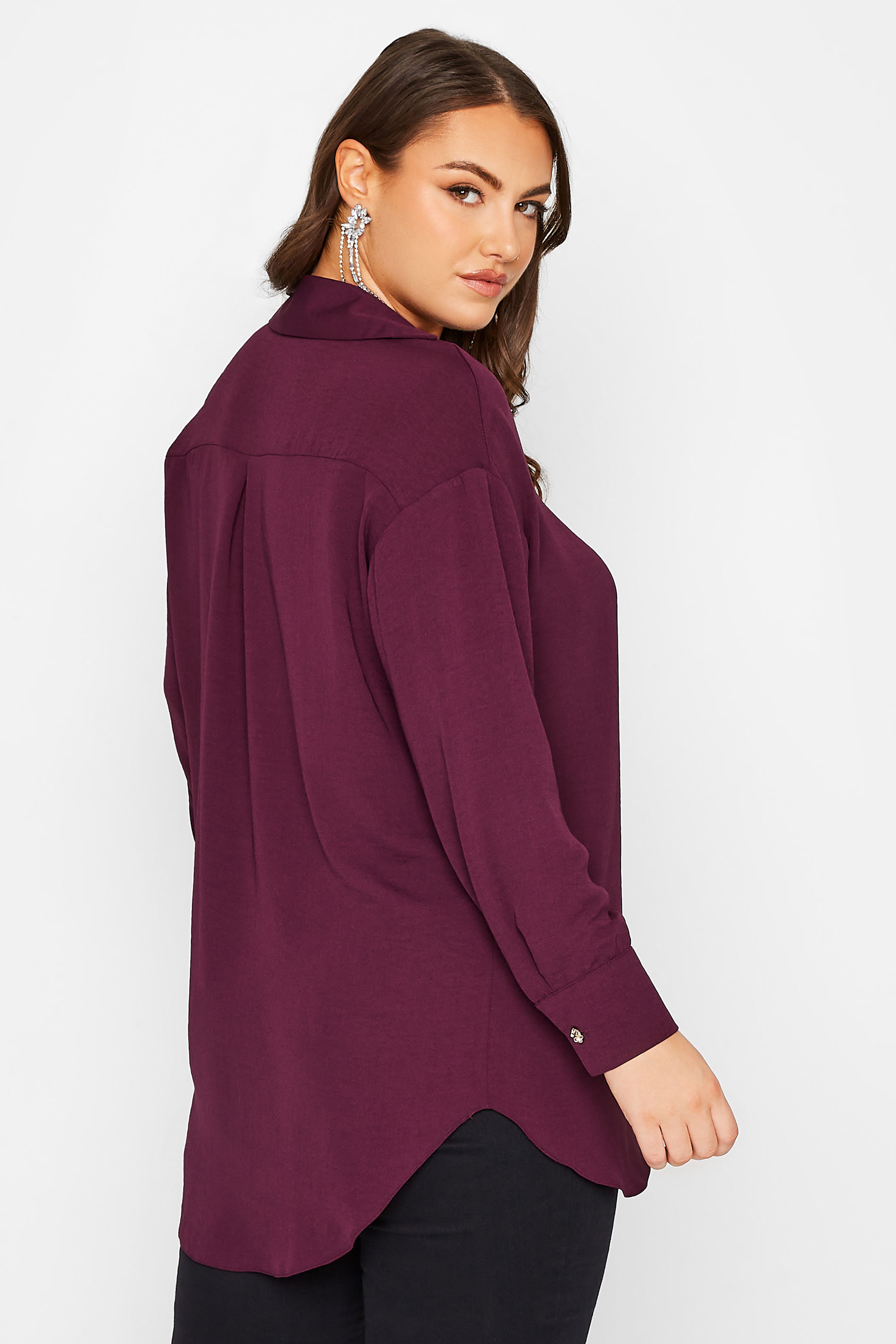 YOURS LONDON Plus Size Purple Button Pleat Front Blouse | Yours Clothing 3