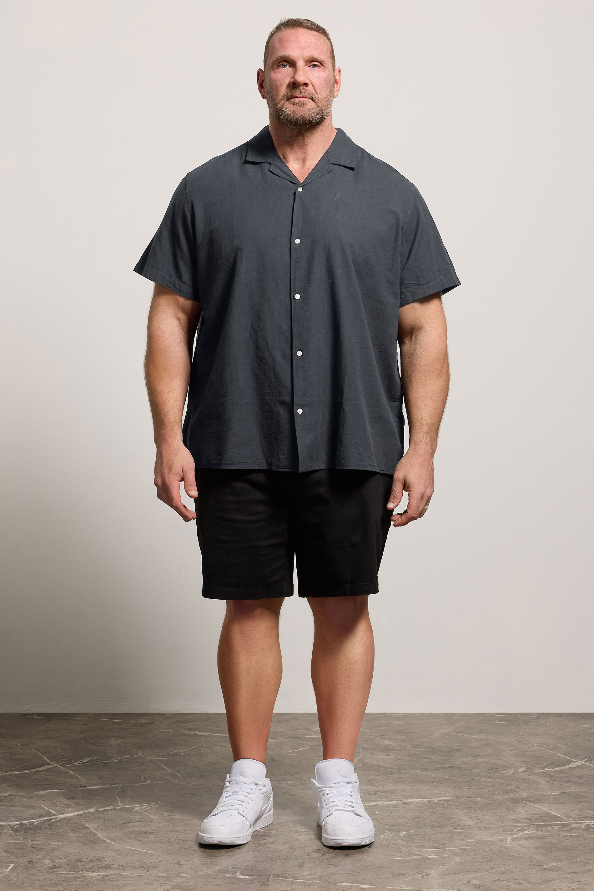 JACK & JONES Big & Tall Black Linen Blend Resort Shirt | BadRhino 1